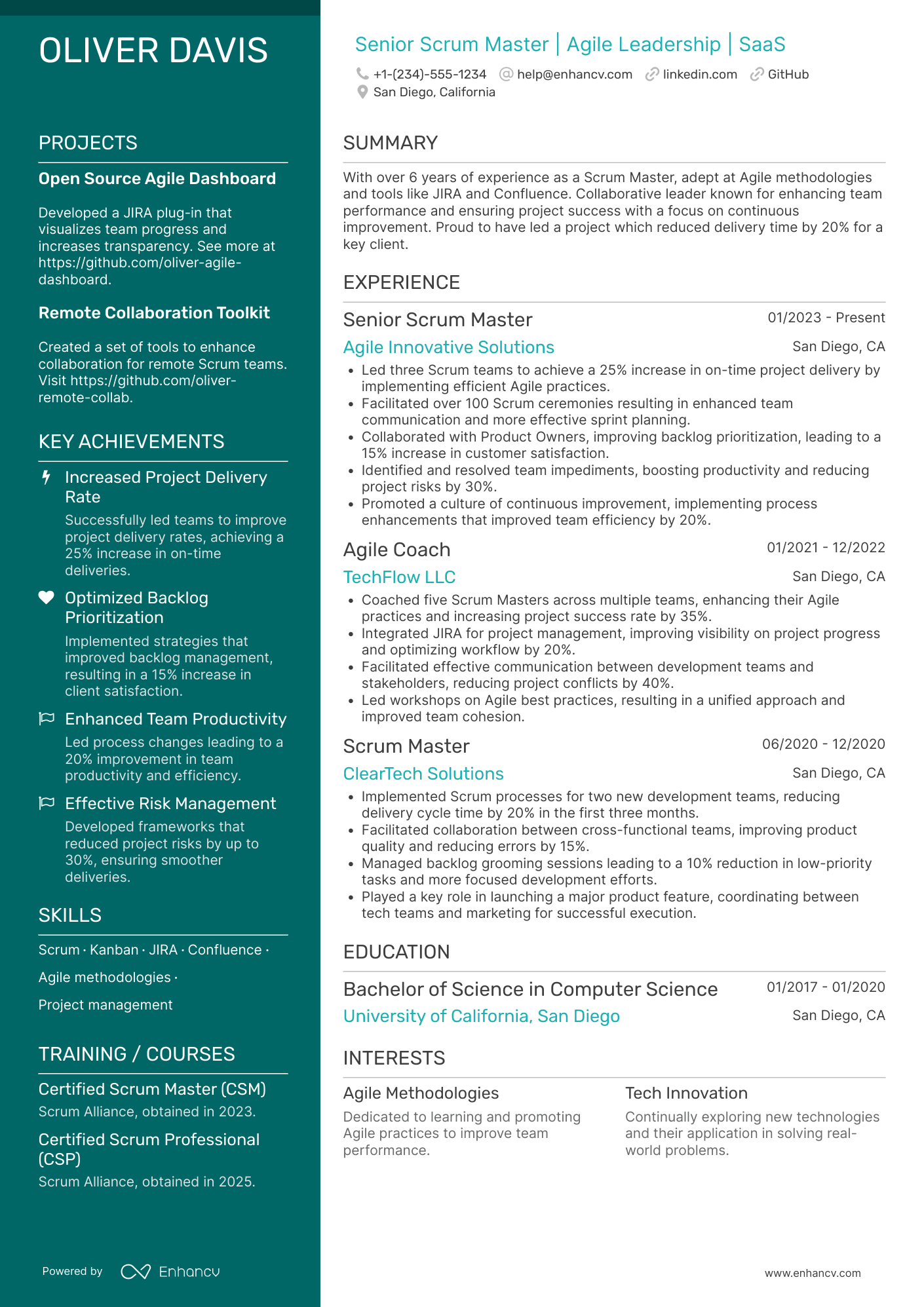 A resume example of a Senior Scrum Master