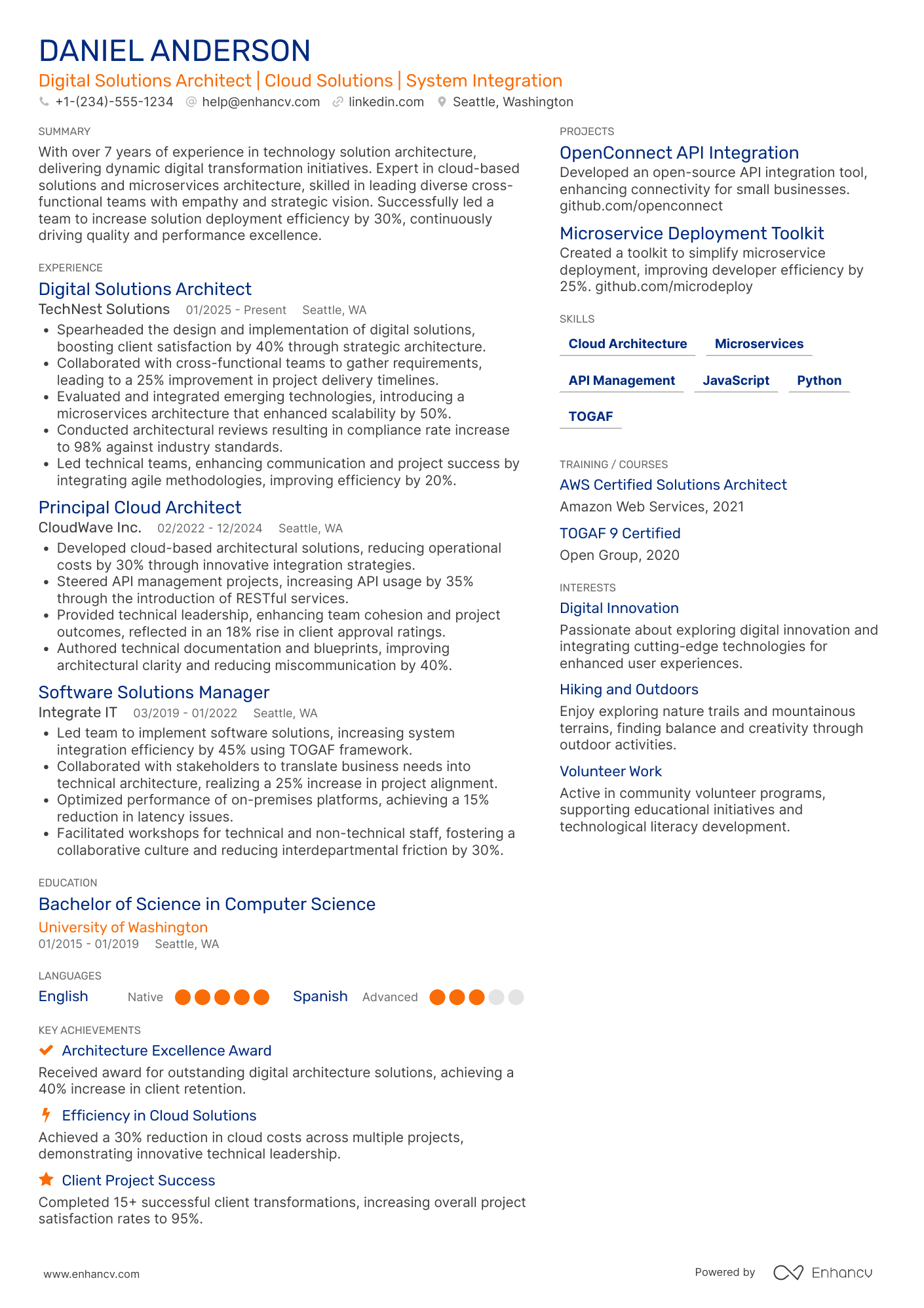 A resume example of a Digital Solutions Architect