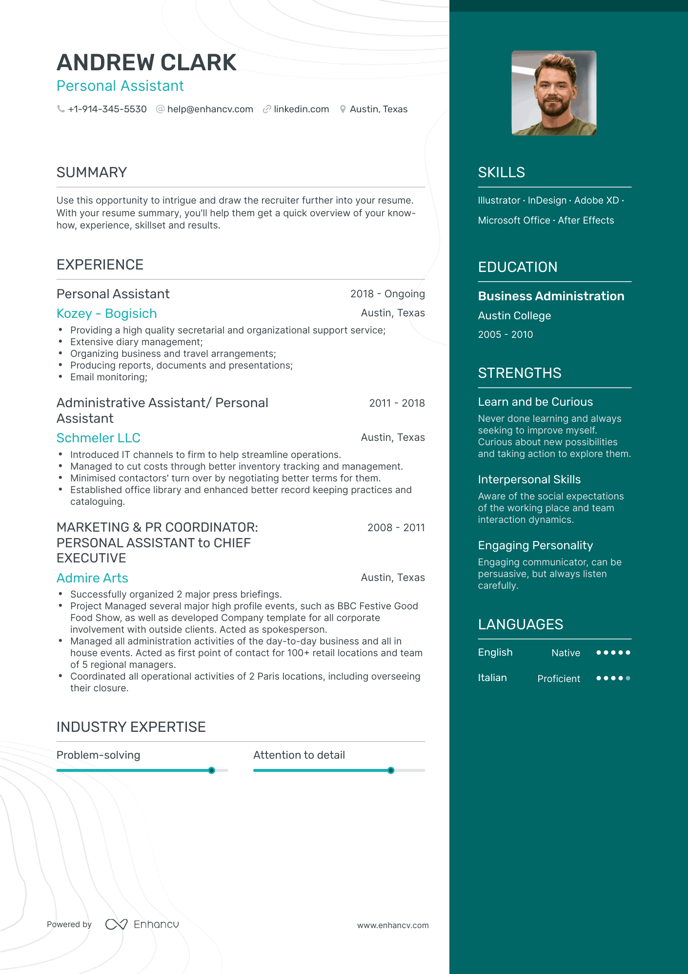 One Page Personal Assistant Resume Template