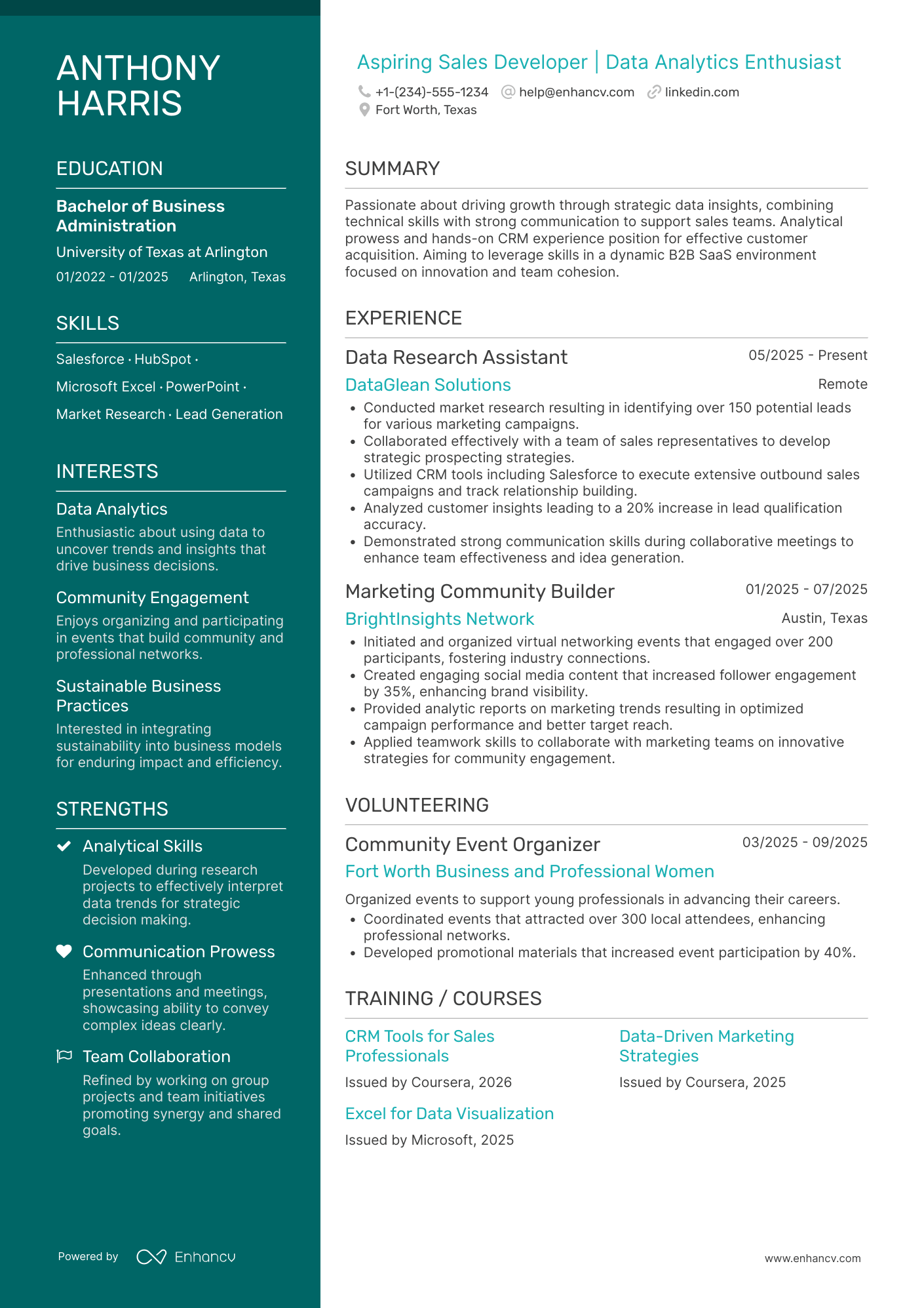 A resume example of a Sales Development Representative Intern