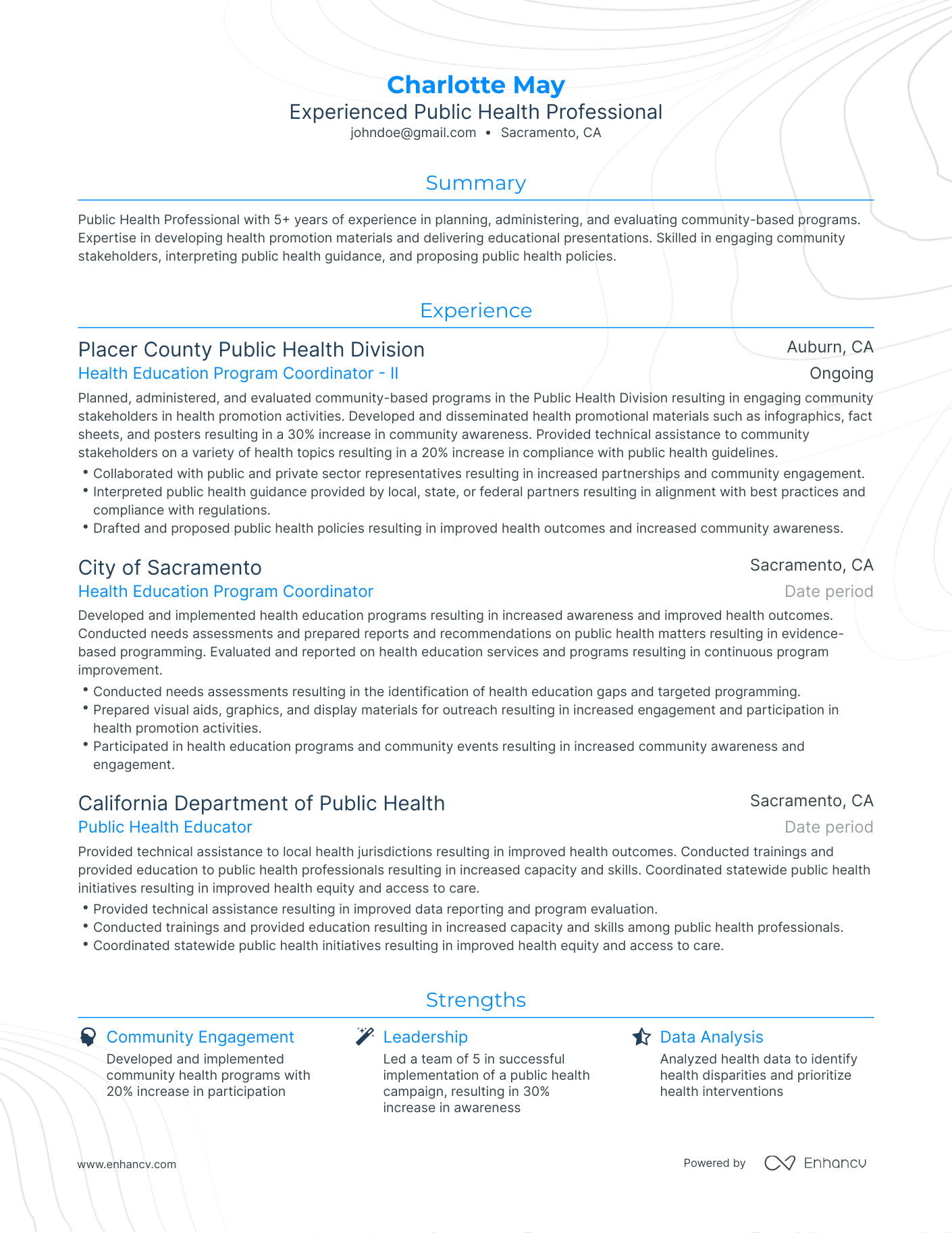 Traditional Public Health Resume Template