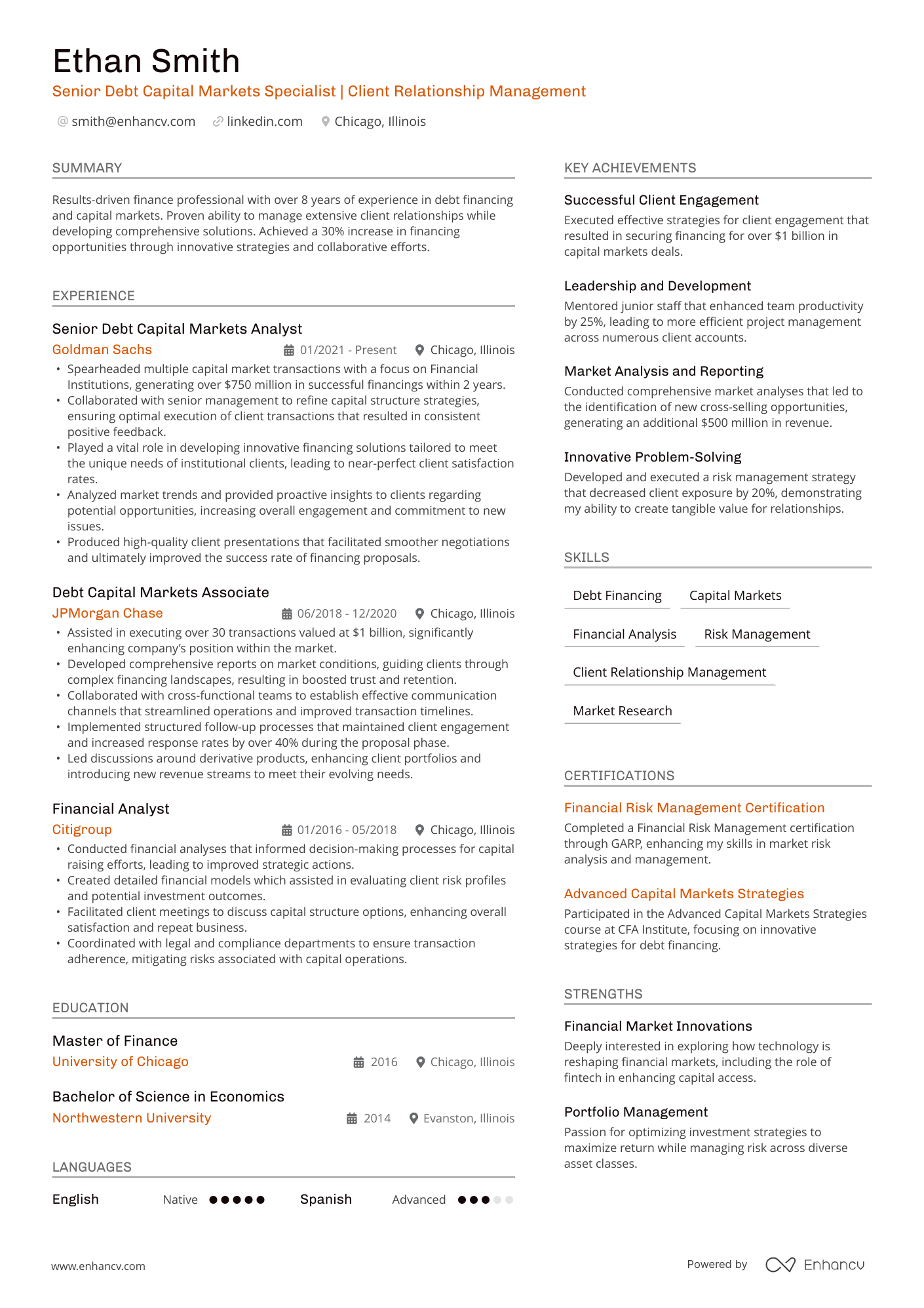 A resume example of a Debt Capital Markets Resume