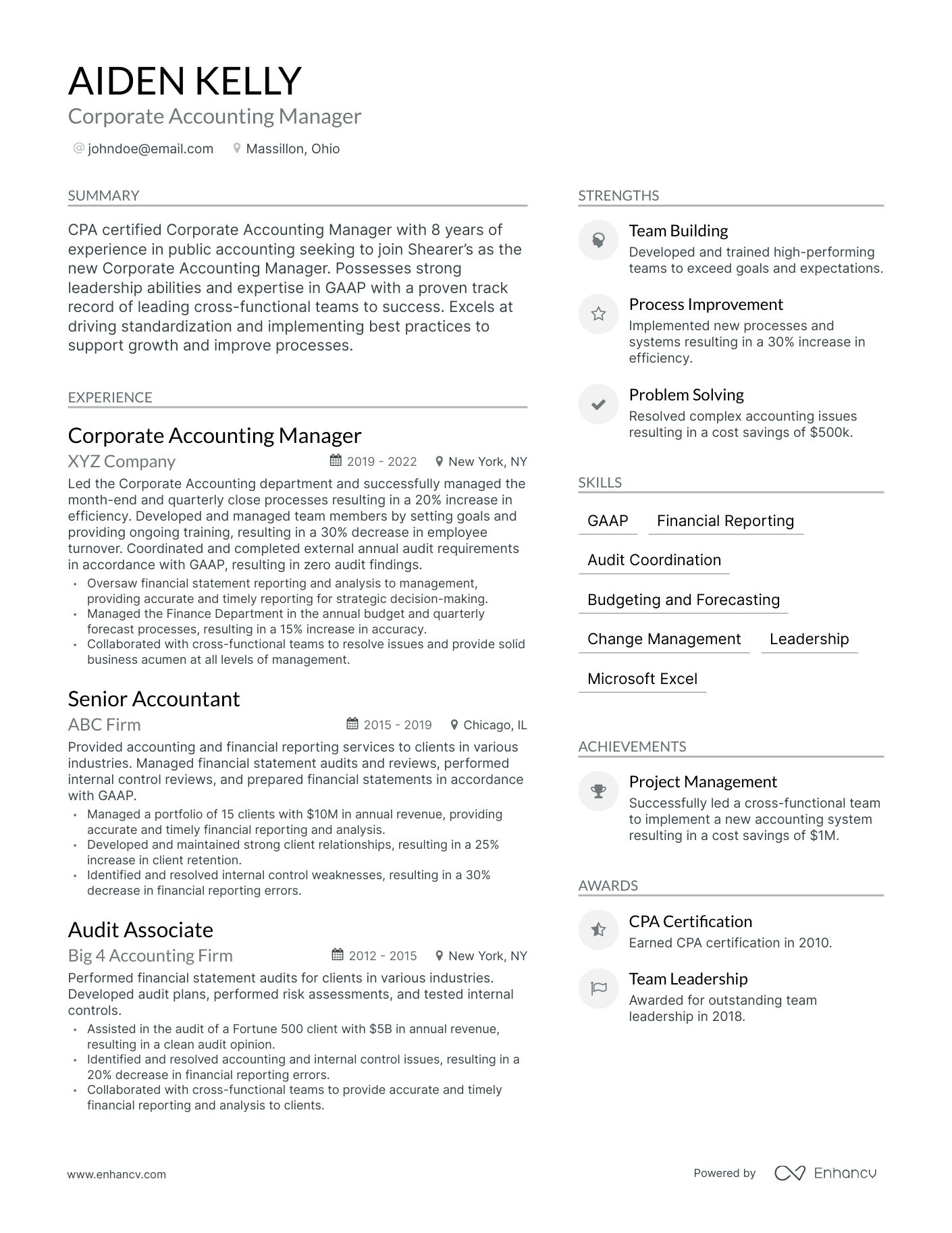 Modern Corporate Accounting Resume Template