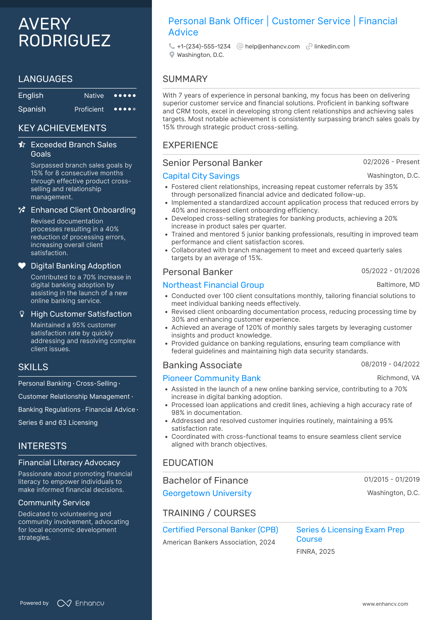 A resume example of a Personal Banking Officer
