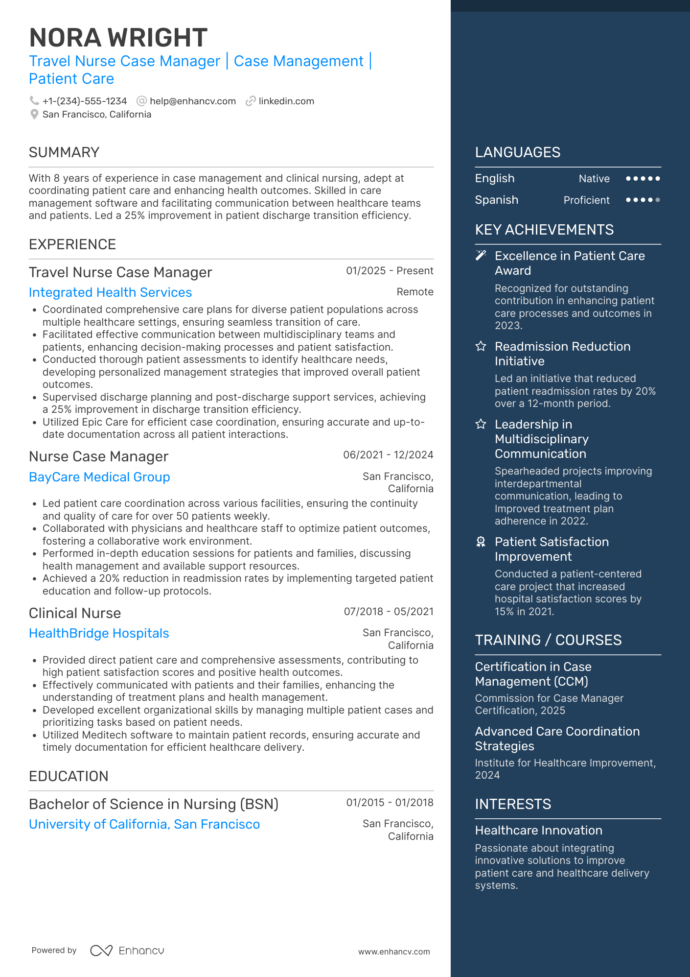 A resume example of a Travel Nurse Case Manager
