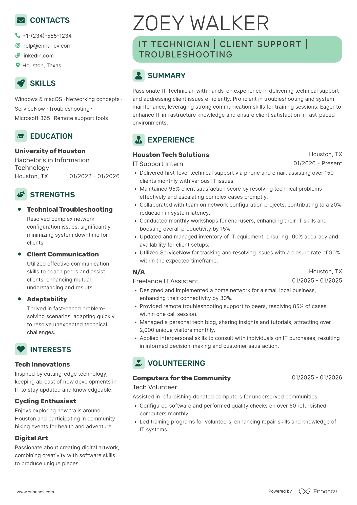 A resume example of a Entry Level IT Technician