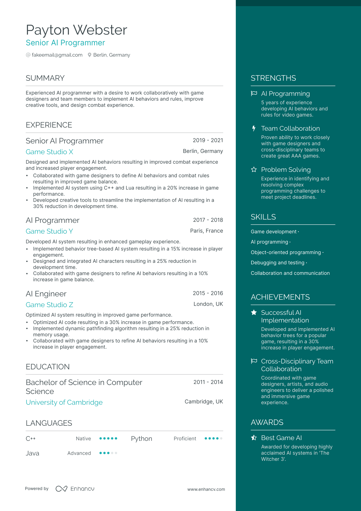 A resume example of a Freelance Programmer