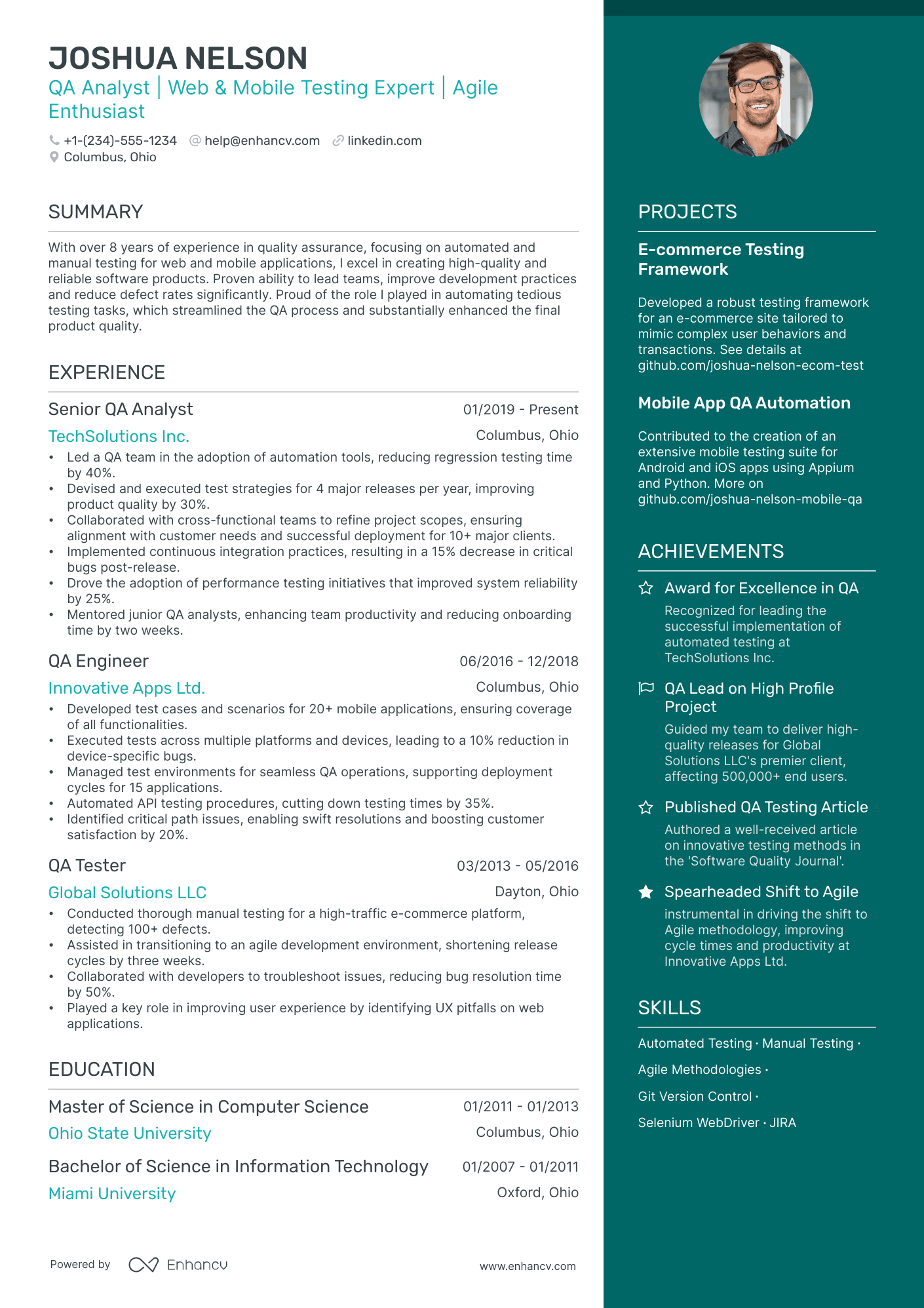 sample resume qa analyst
