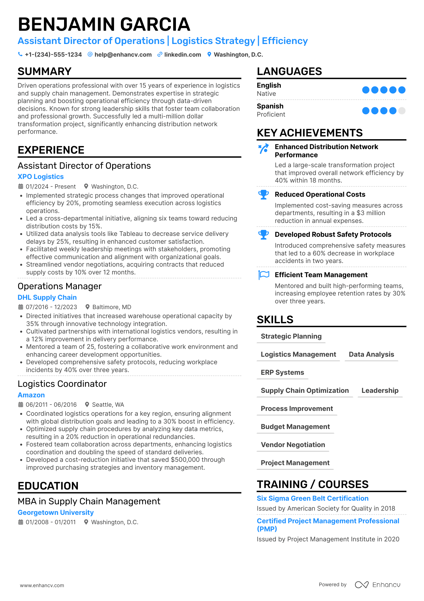 A resume example of a Assistant Director of Operations