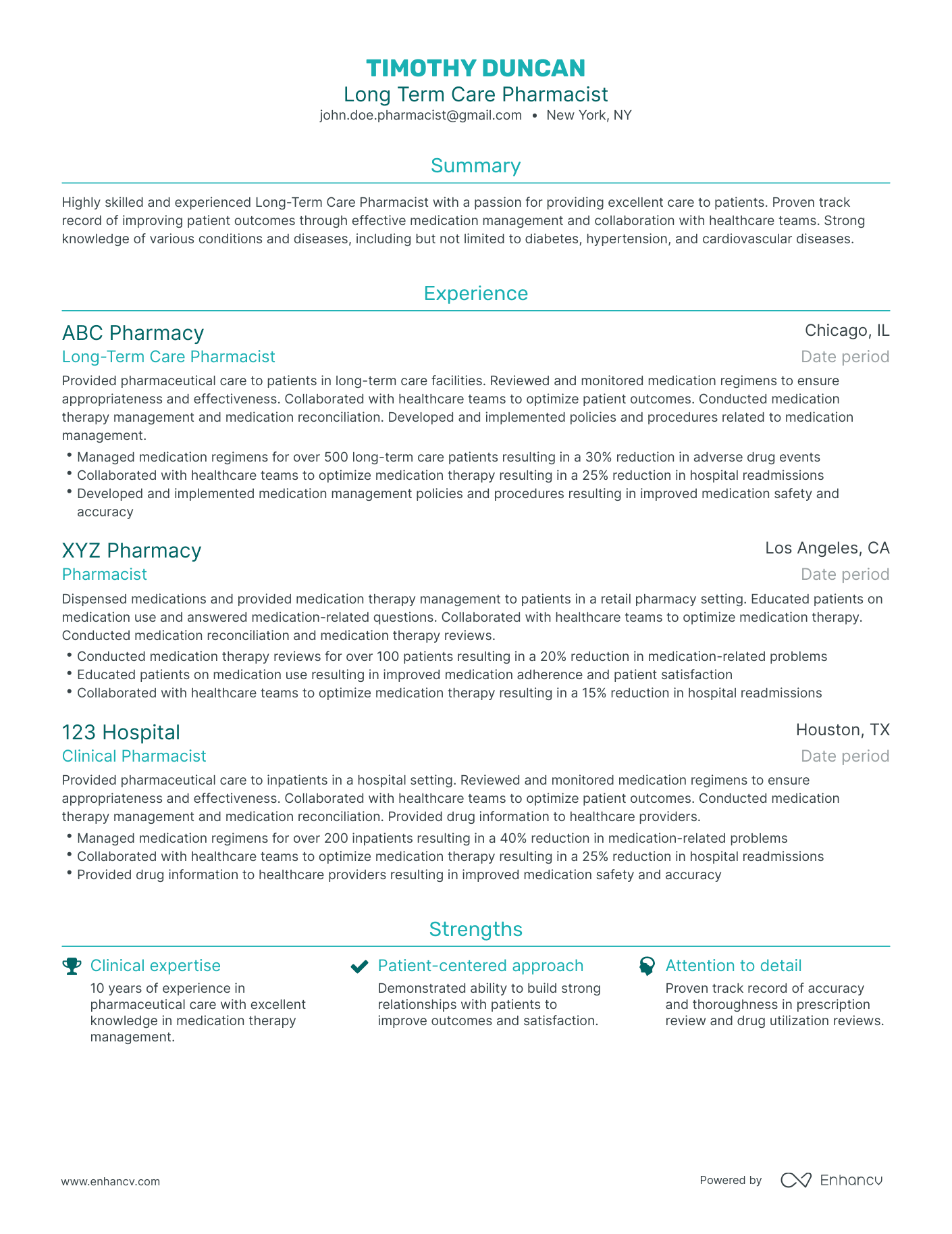 Traditional Long Term Care Pharmacist Resume Template