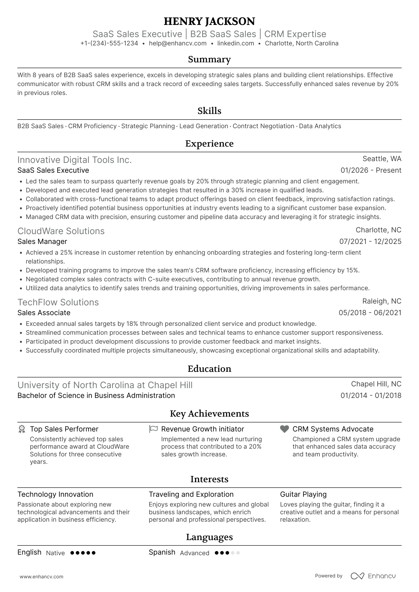 A resume example of a Saas Sales