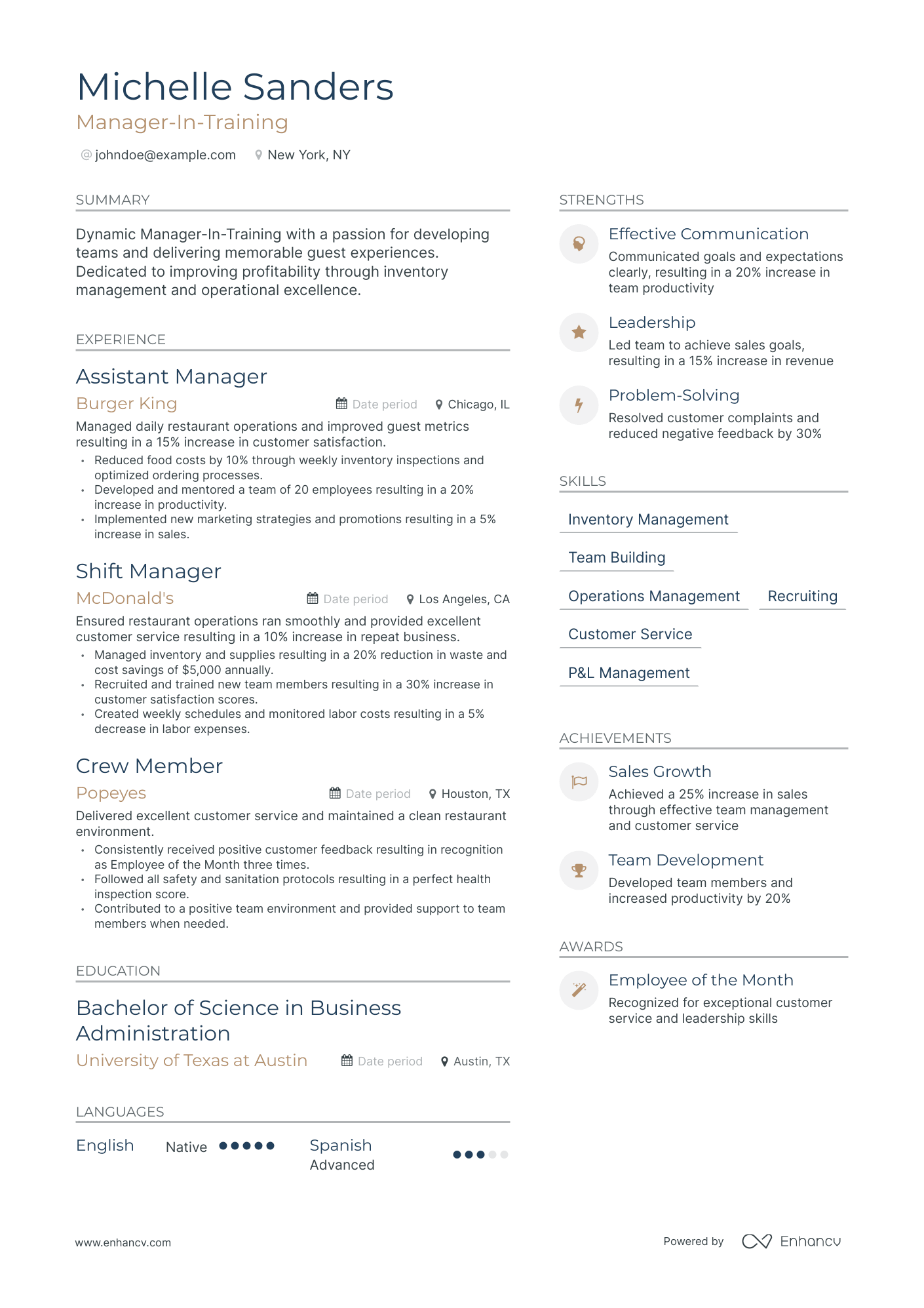 Modern Manager In Training Resume Template