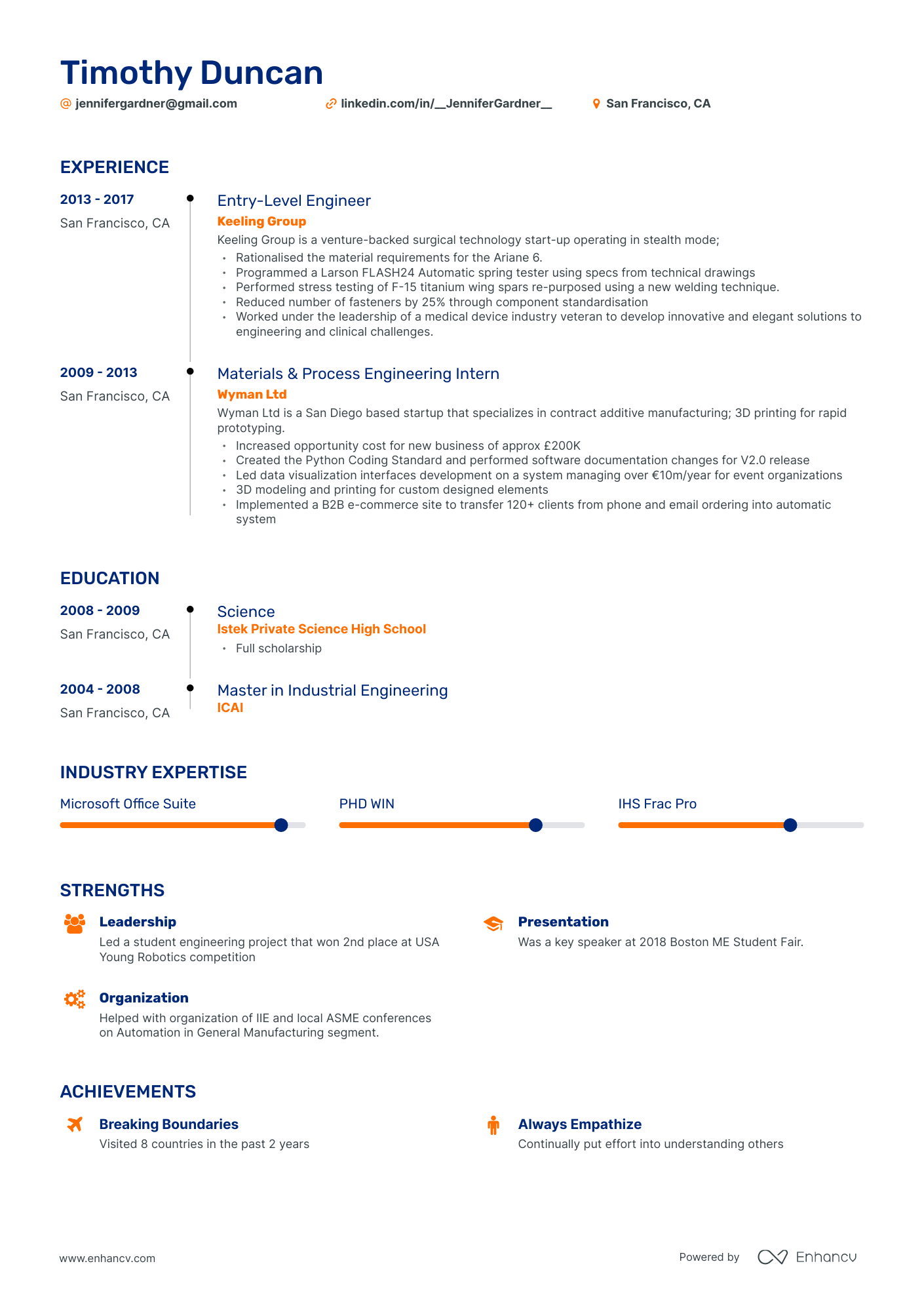 Timeline Entry Level Engineering Resume Template