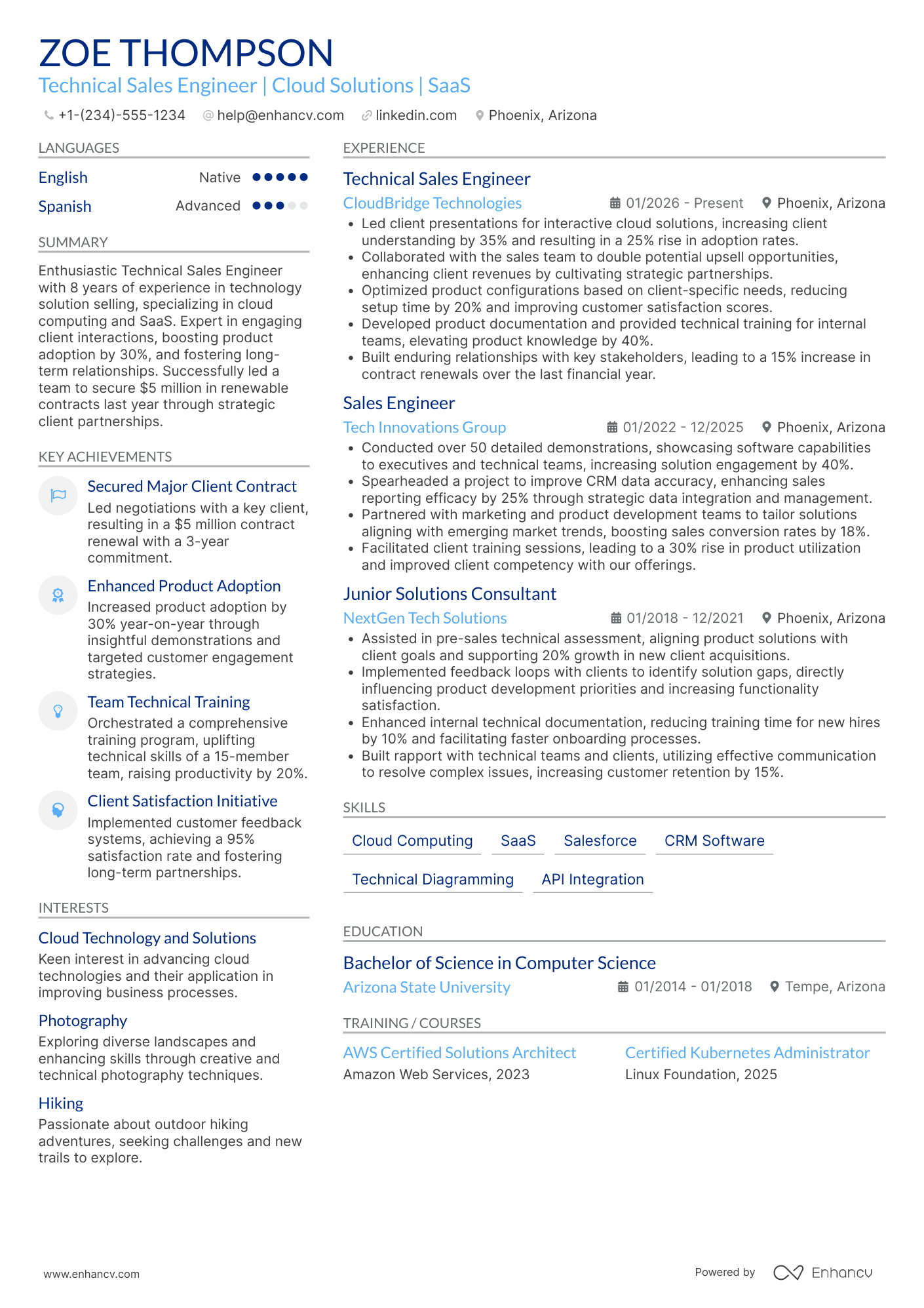 A resume example of a Technical Sales Engineer
