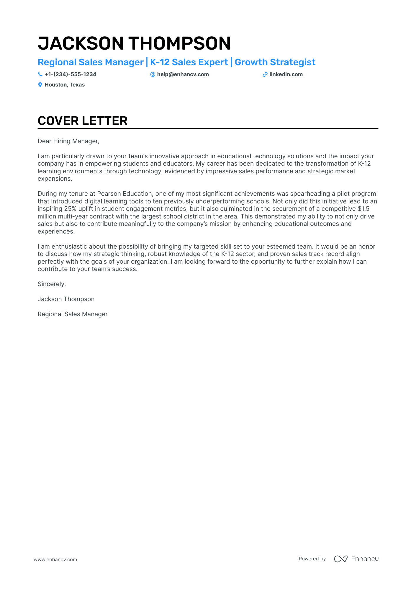 cover letter sample for salesperson job application
