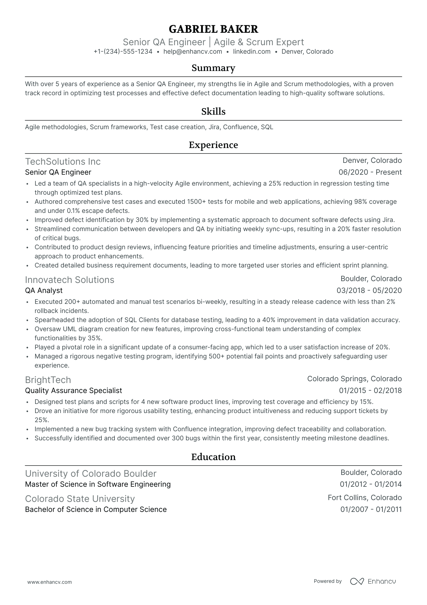 software qa engineer resume template