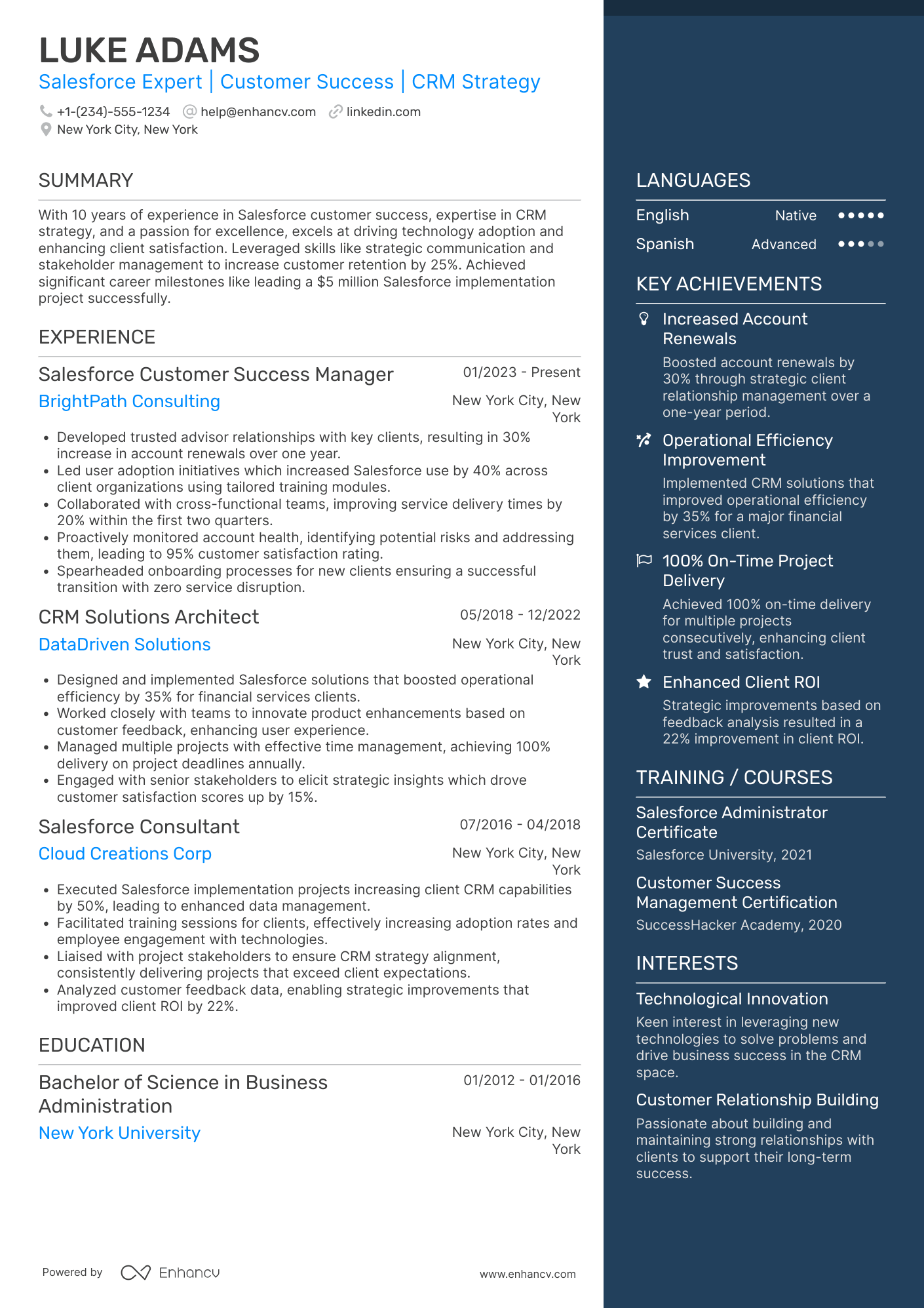 A resume example of a Salesforce Customer Success Manager