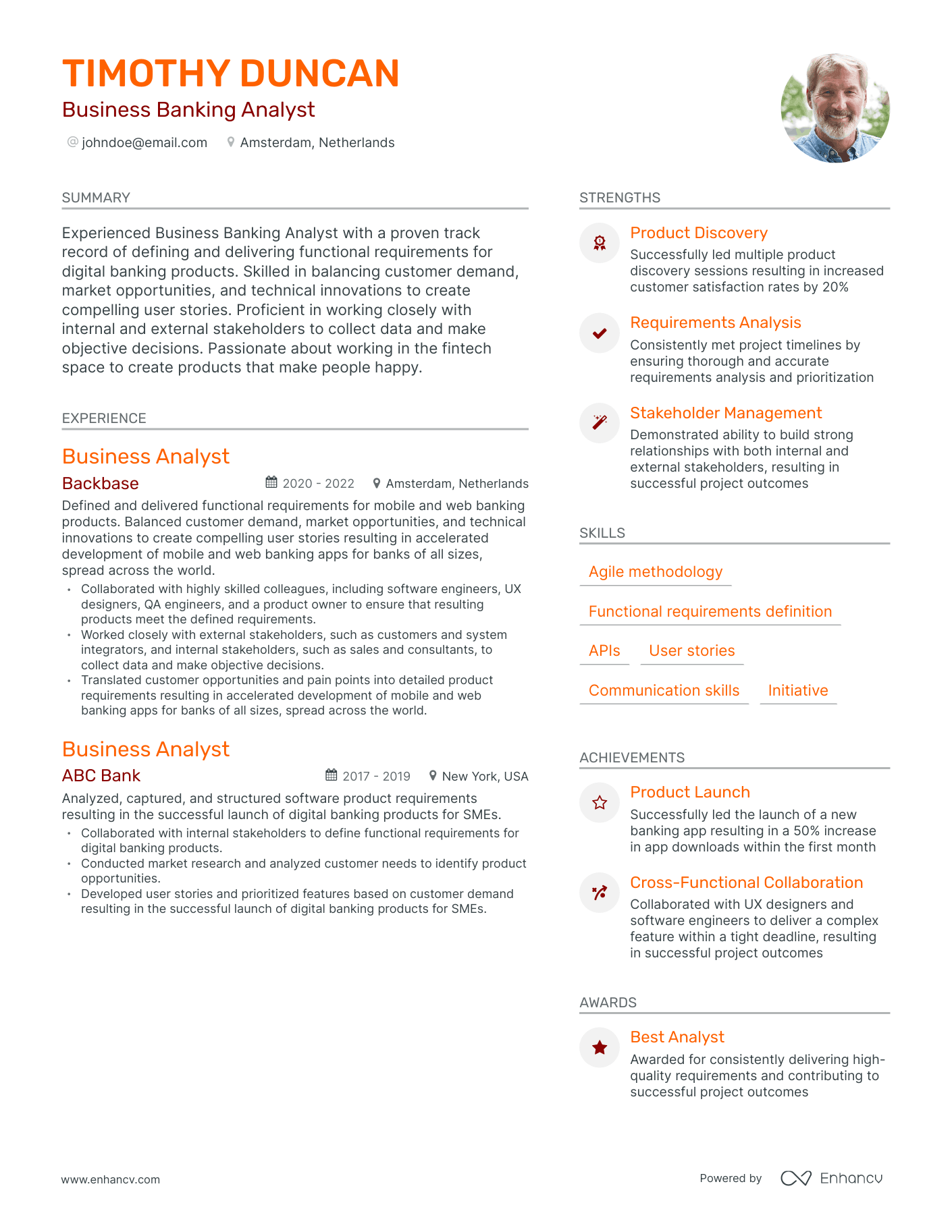 Modern Banking Business Analyst Resume Template