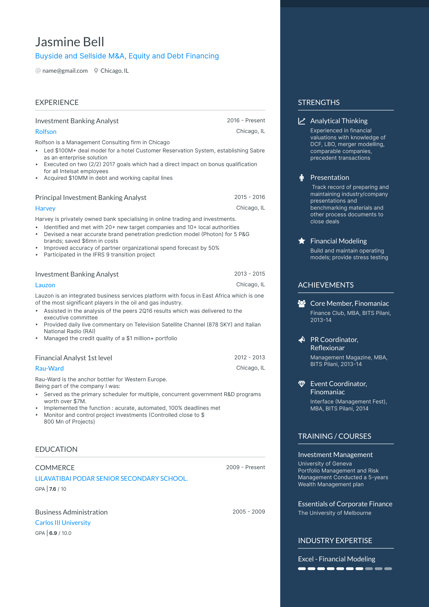 investment banking business analyst resume