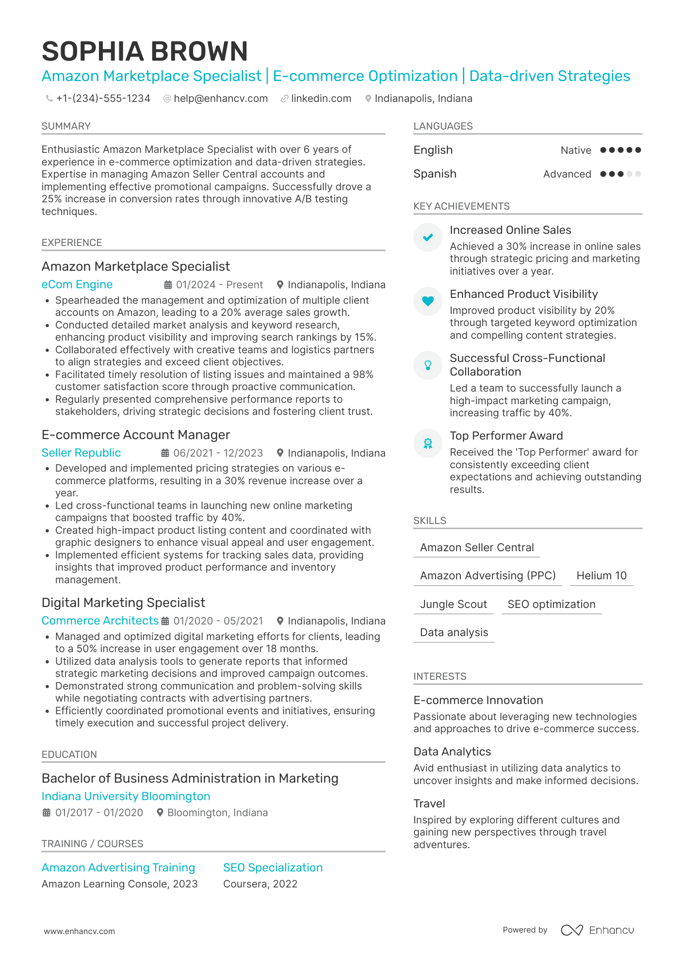 A resume example of a Amazon Marketplace Specialist
