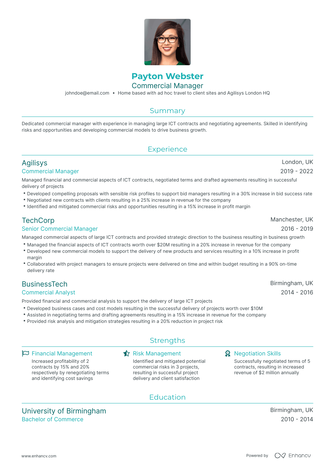 Traditional Commercial Manager Resume Template