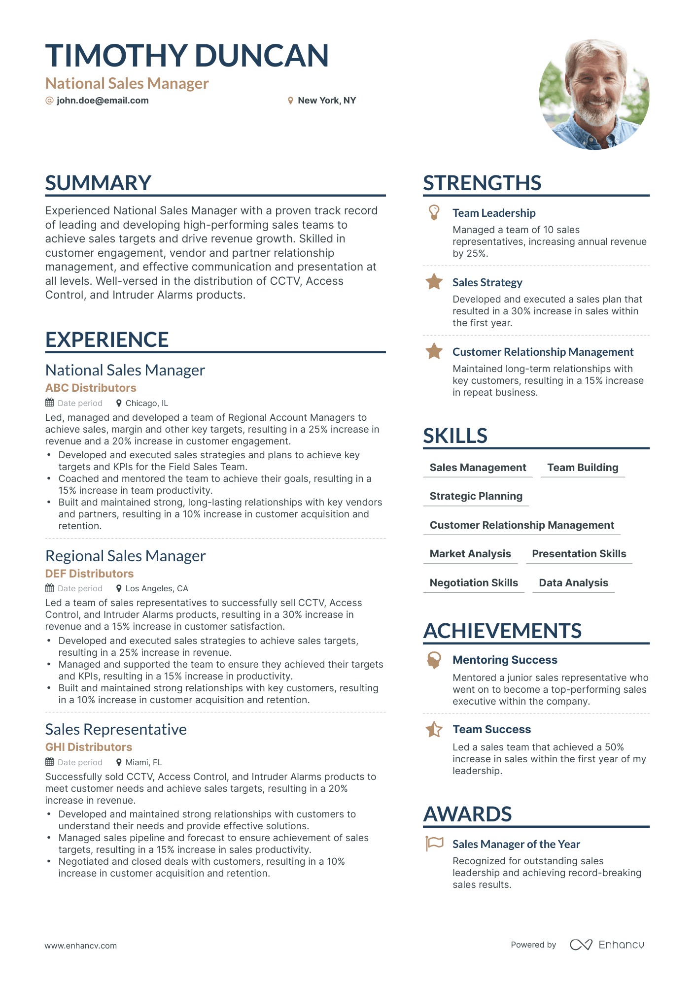 Simple National Sales Manager Resume Template