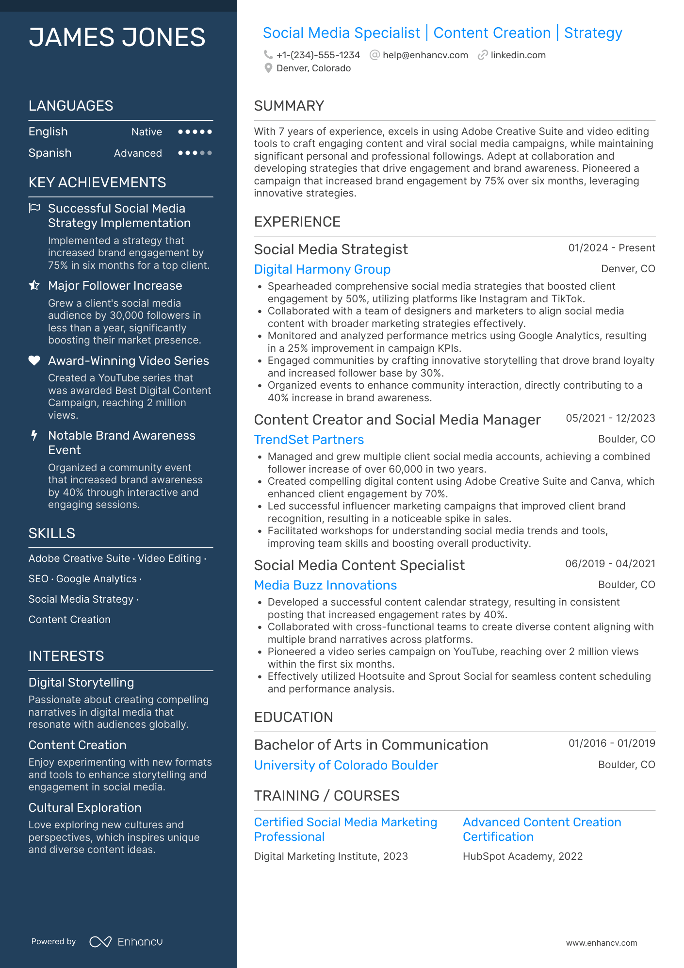 A resume example of a Social Media Influencer