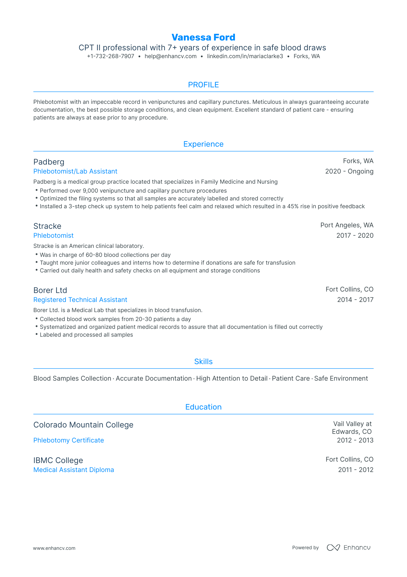 Traditional Phlebotomist Resume Template