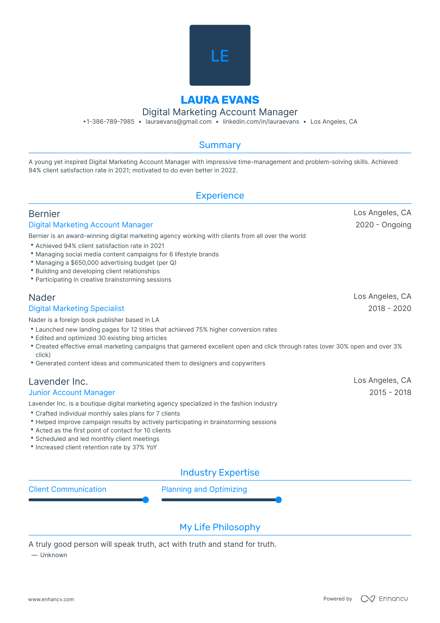 Traditional Digital Marketing Account Manager Resume Template