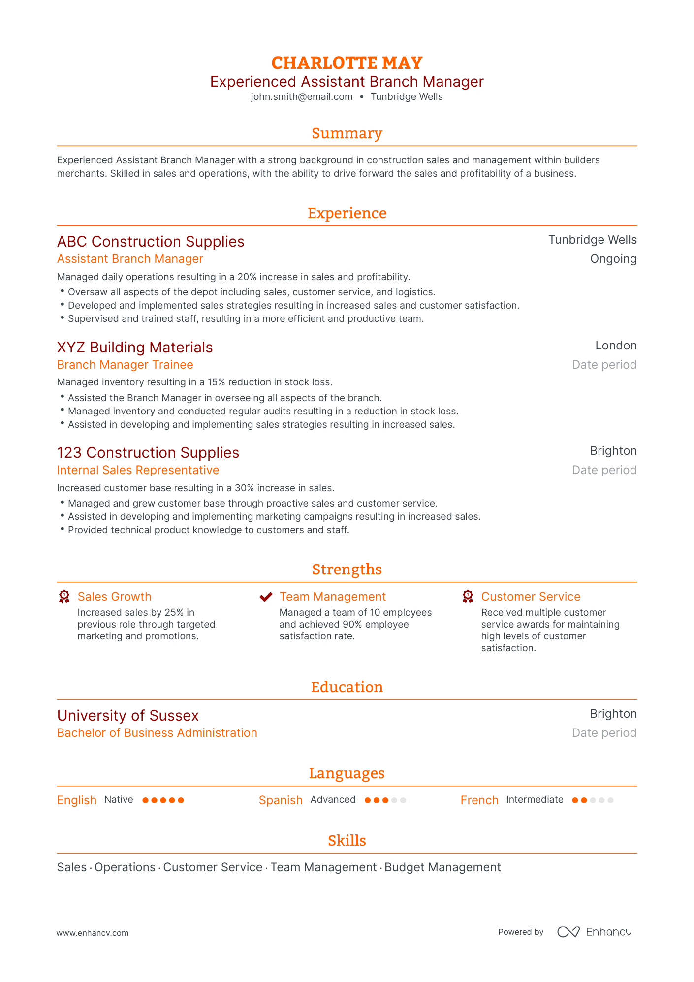 Traditional Assistant Branch Manager Resume Template