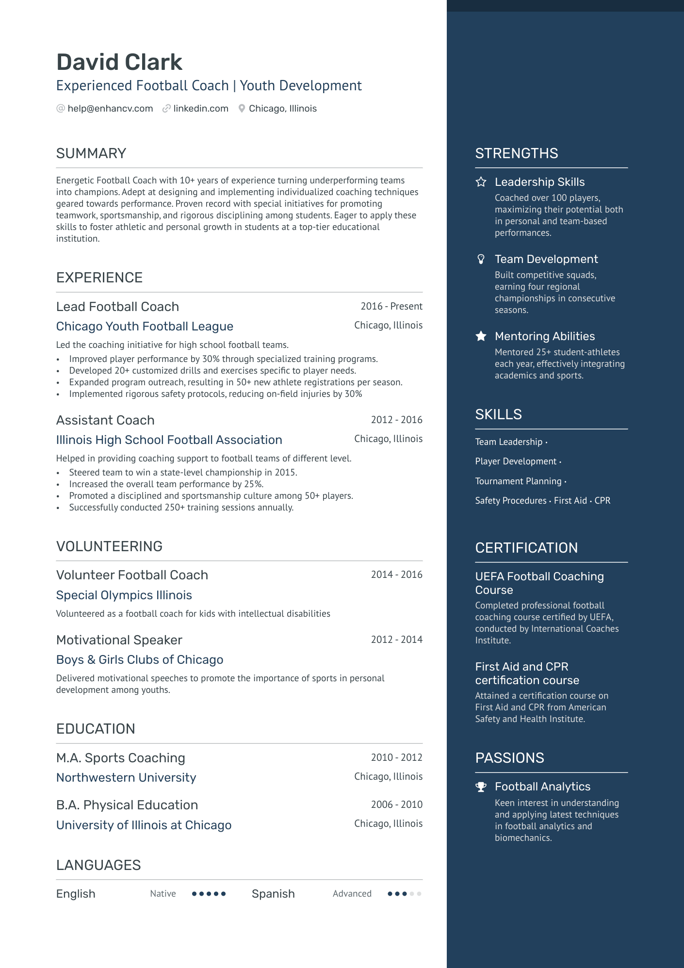 resume templates for sports professionals