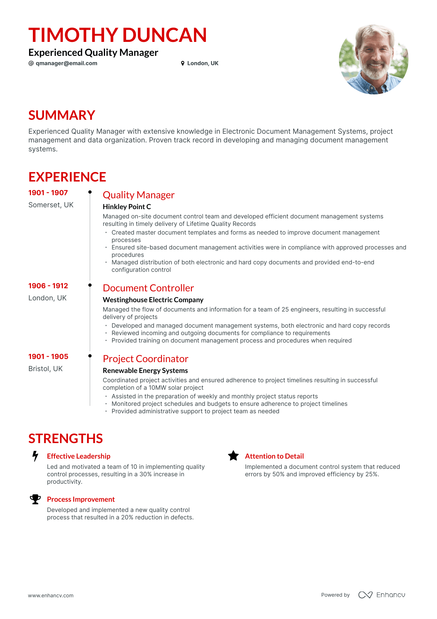 Timeline Quality Manager Resume Template