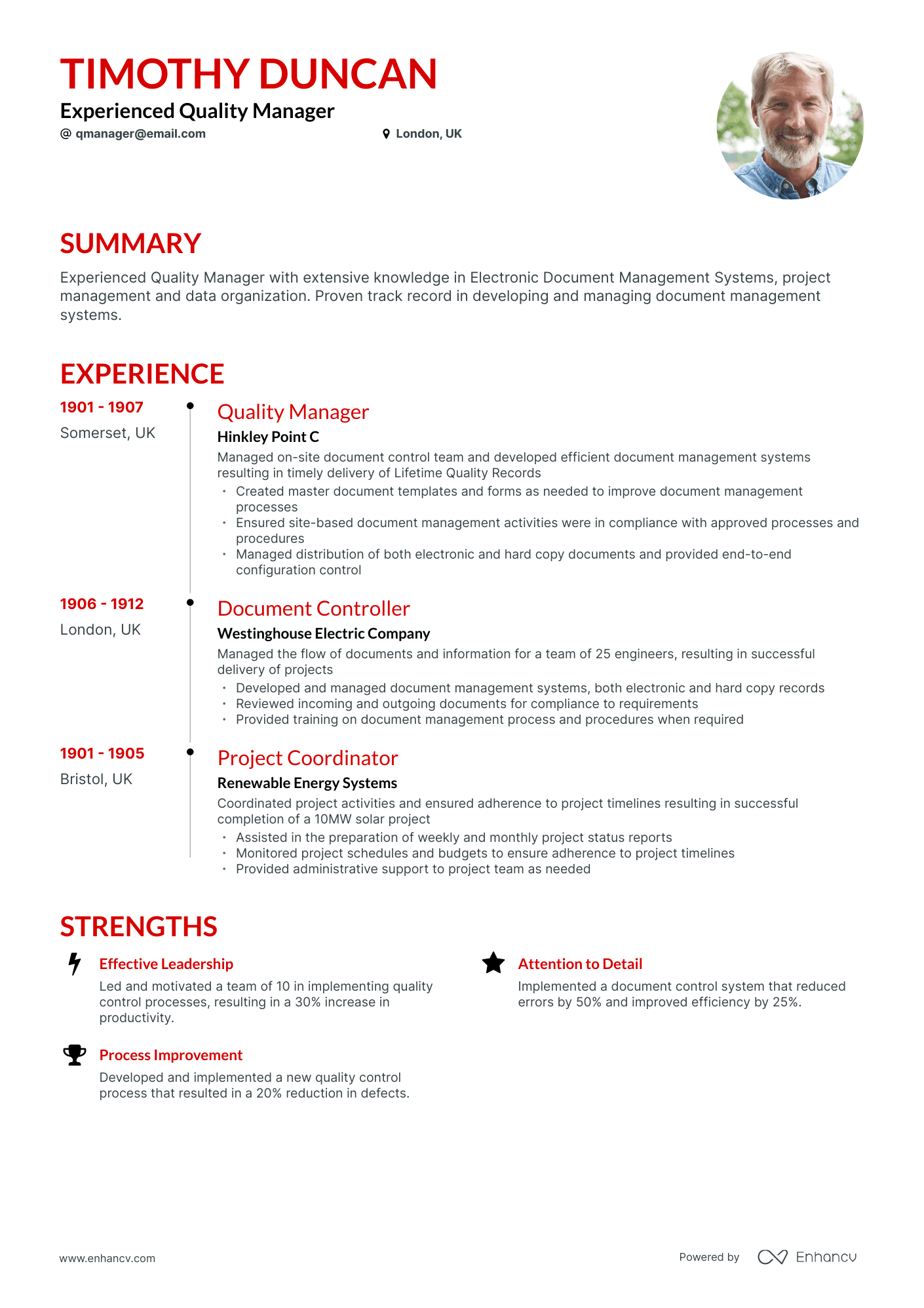 Quality Manager Resume Template