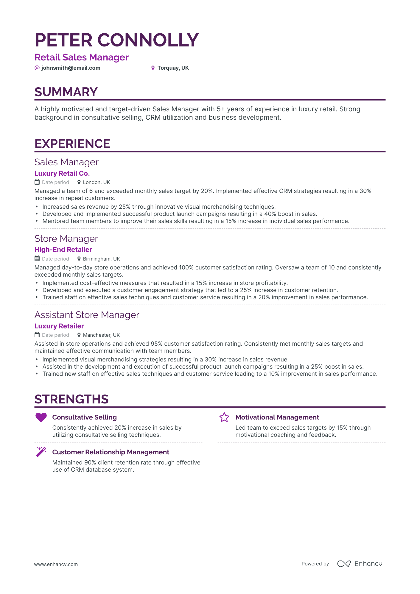 Classic Retail Sales Manager Resume Template
