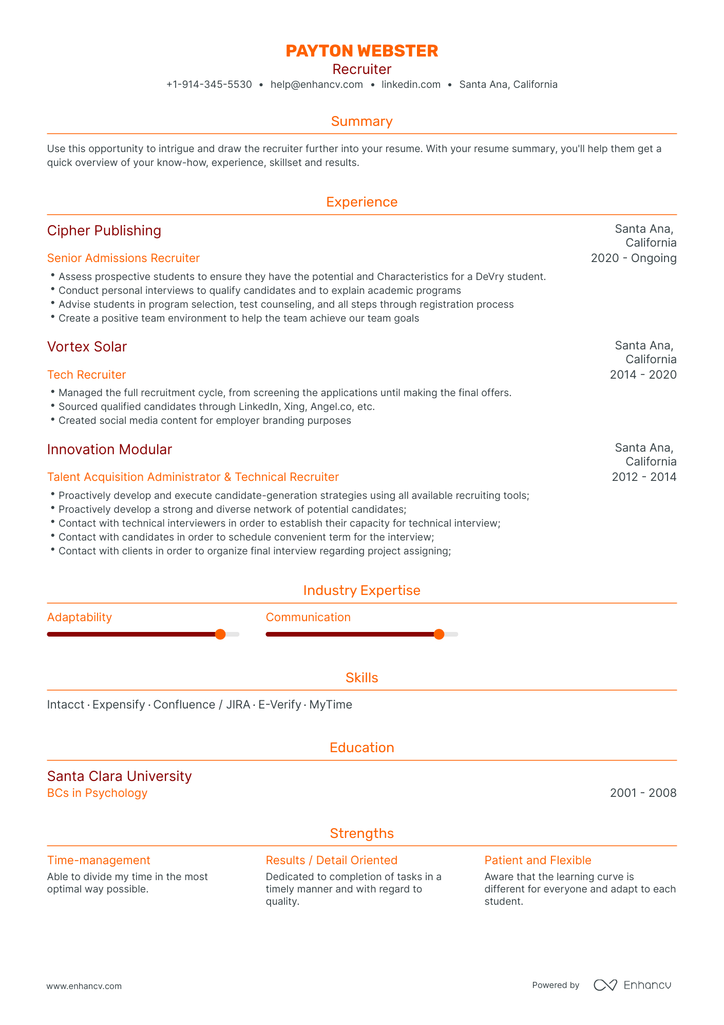 Traditional Recruiter Resume Template