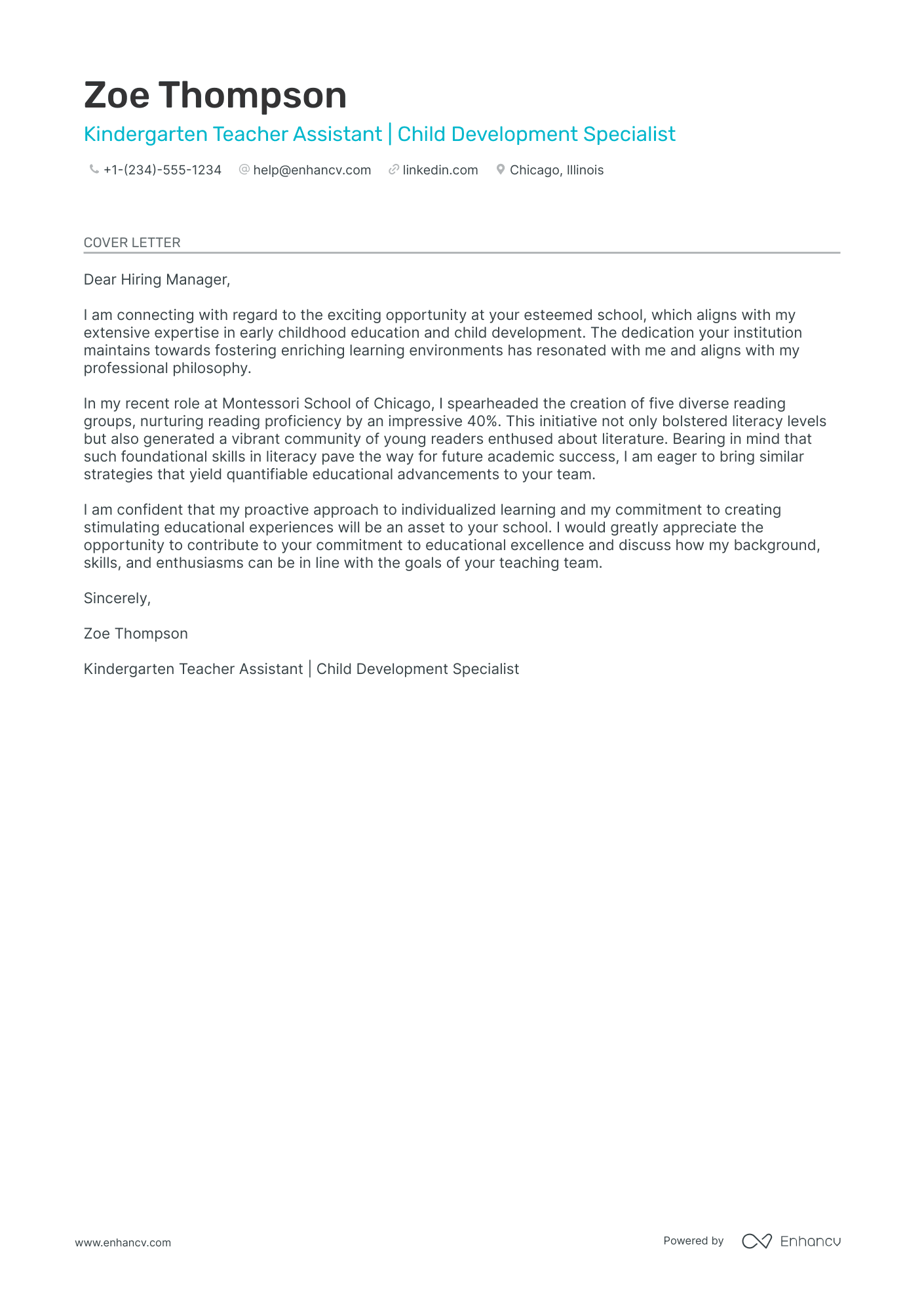 a cover letter for a teaching assistant position