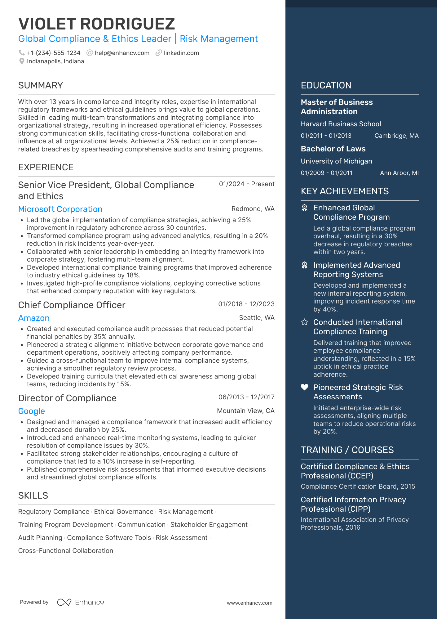 A resume example of a Global Chief Integrity Officer
