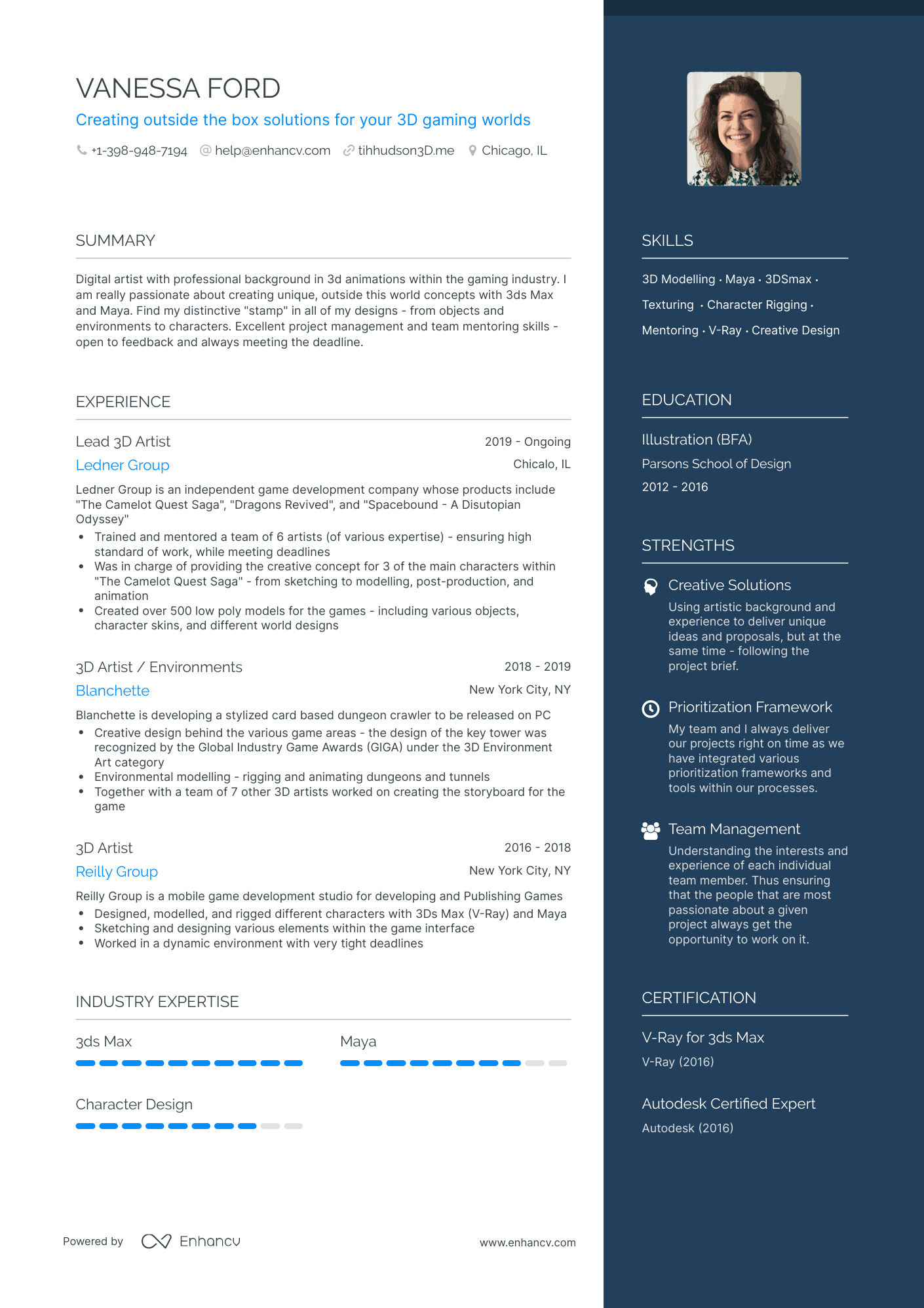 One Page 3D Artist Resume Template