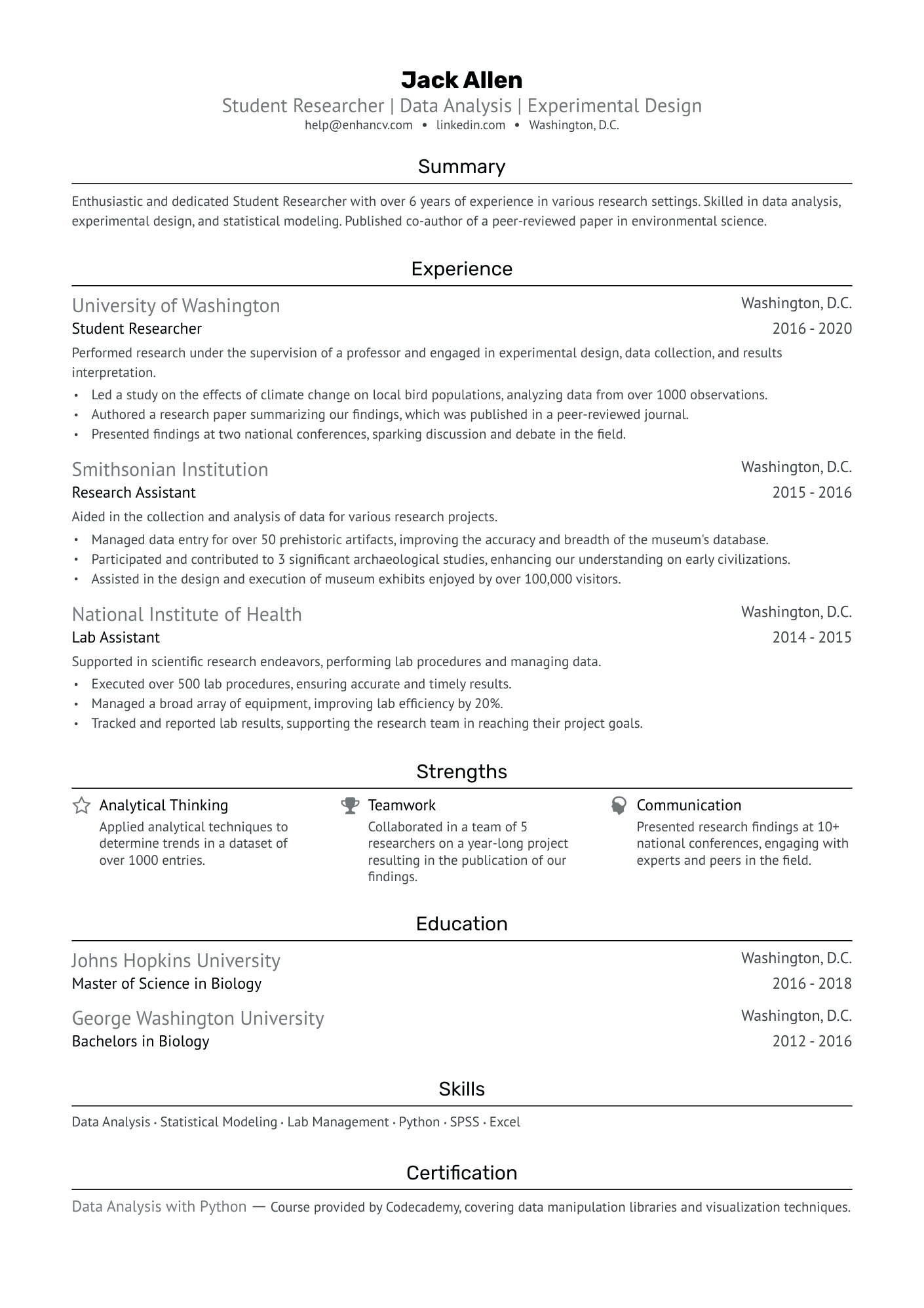 sample resume for research paper