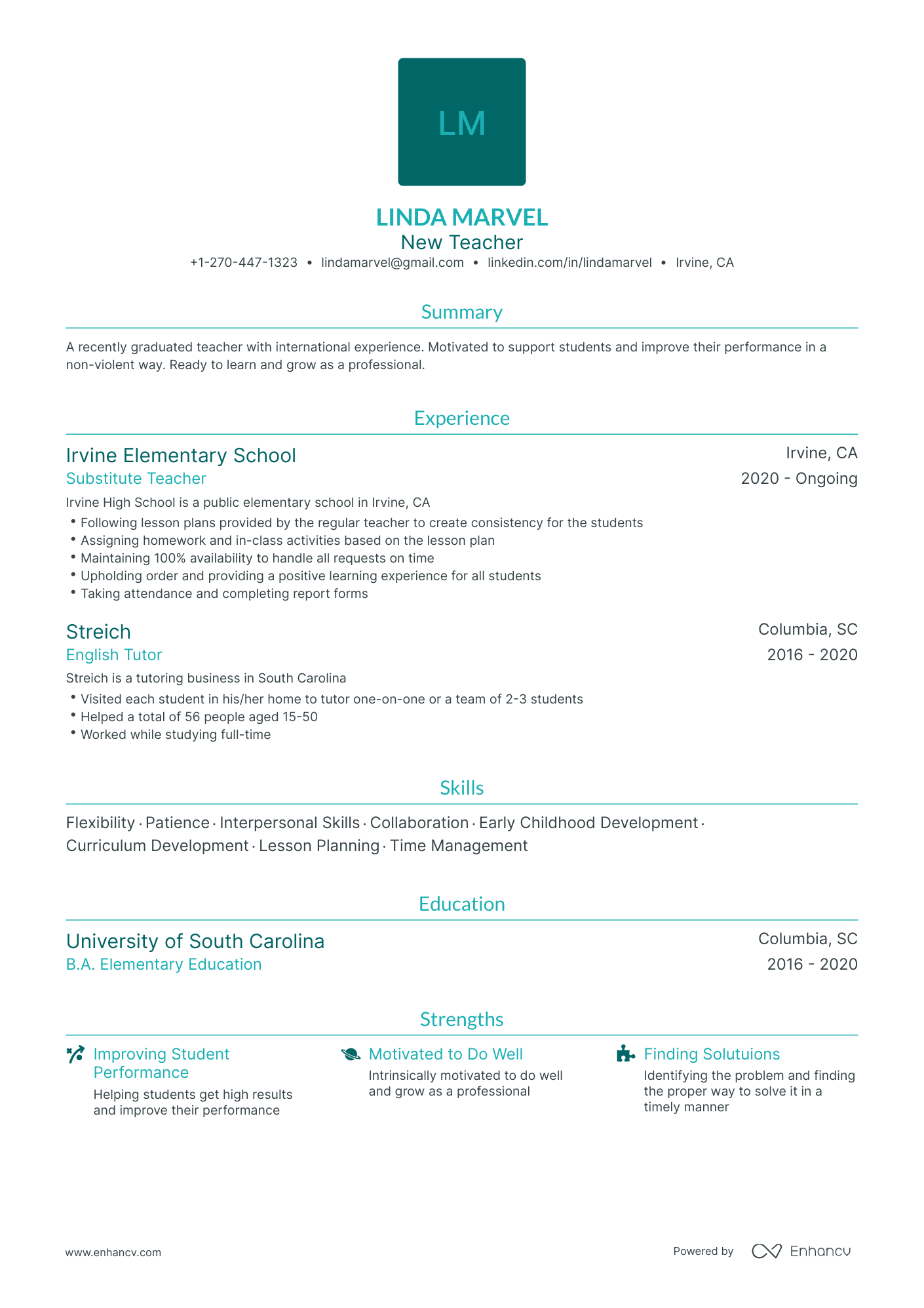 Traditional New Teacher Resume Template