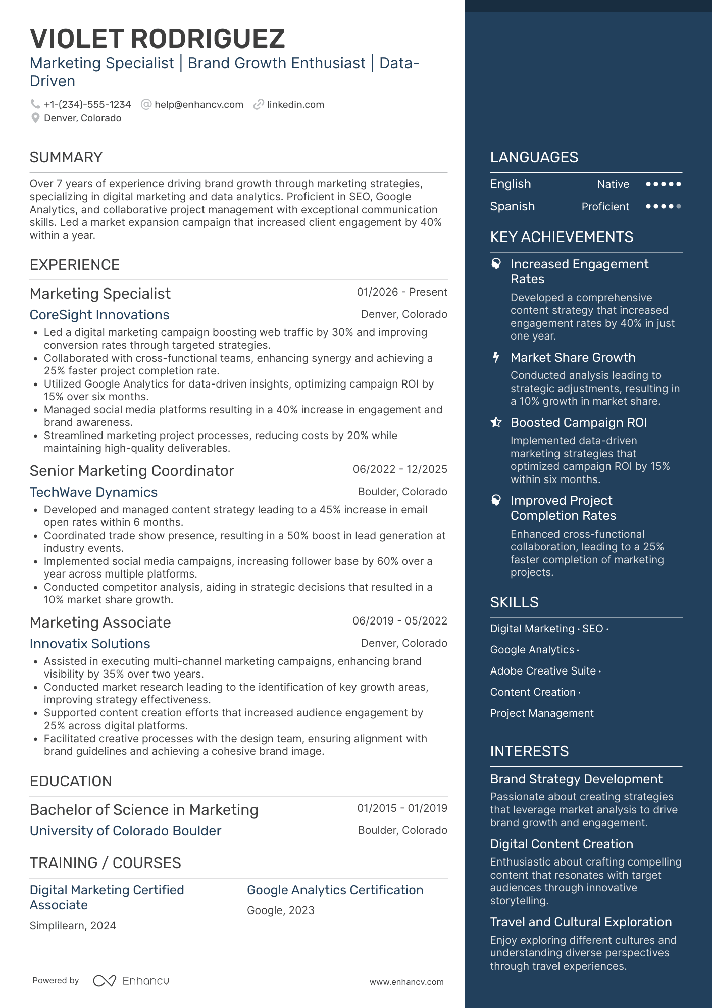 A resume example of a Senior Marketing Assistant