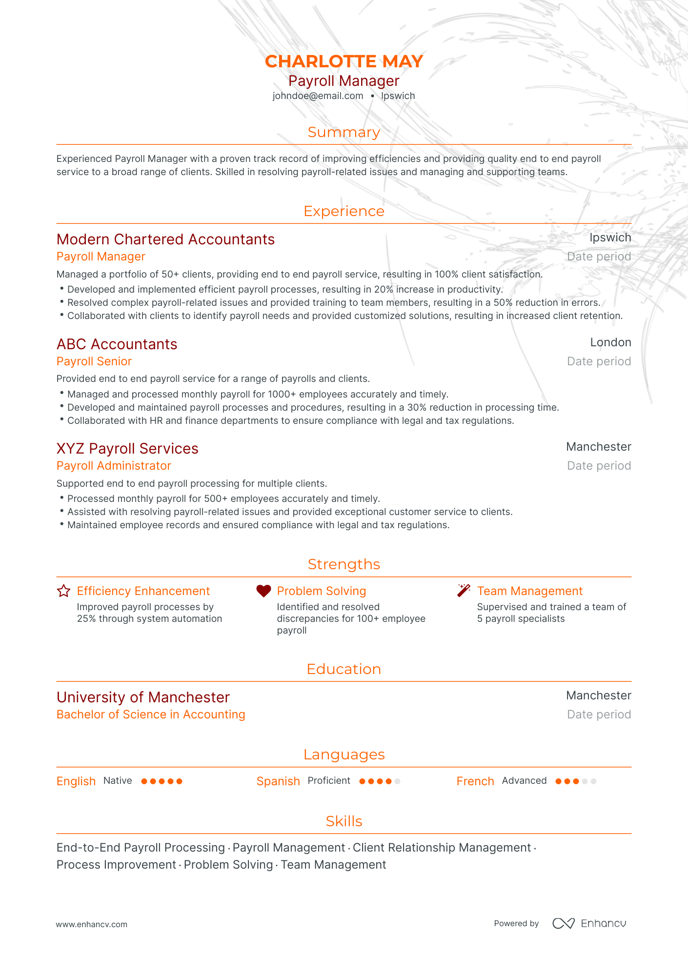 Traditional Payroll Manager Resume Template