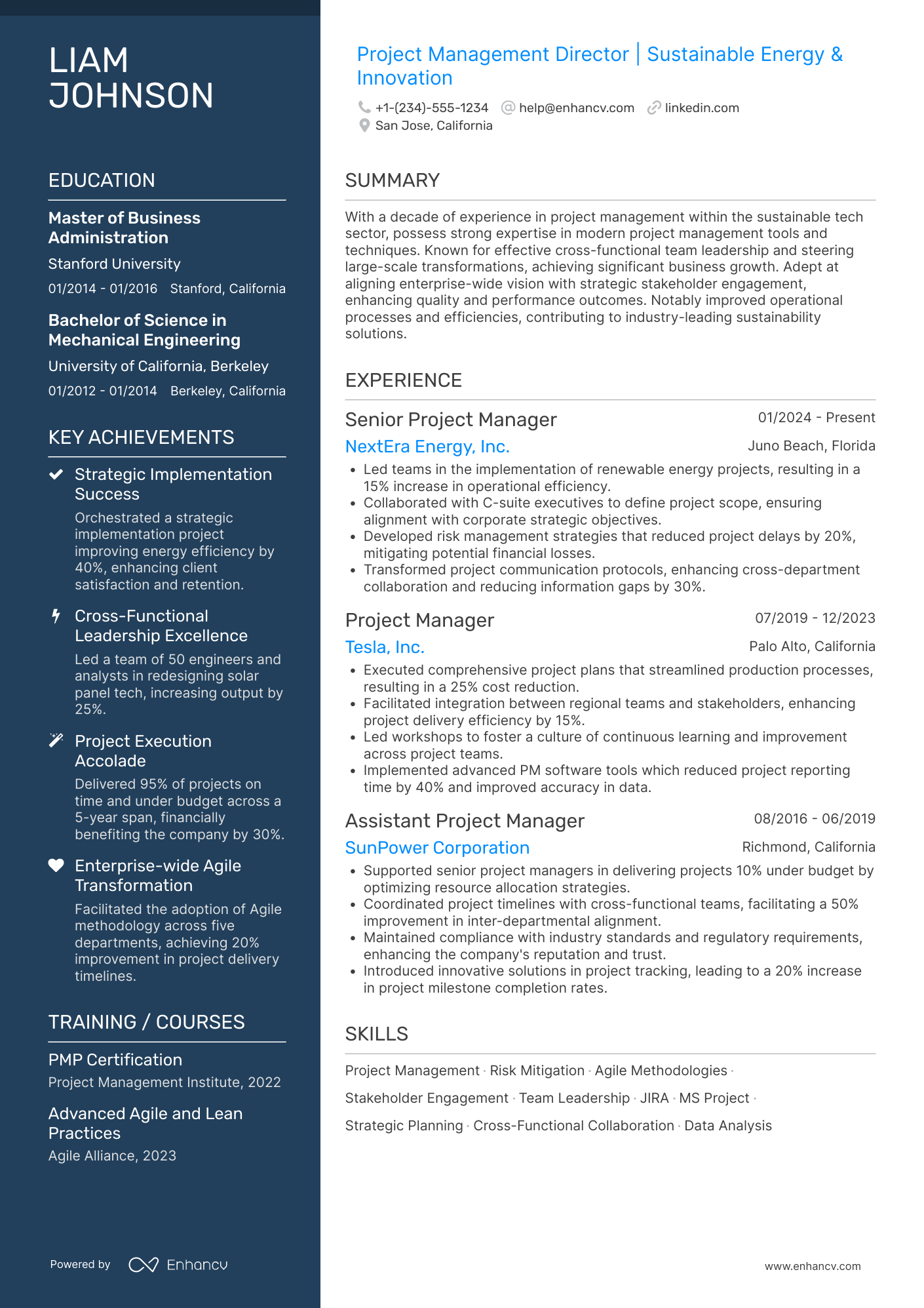 A resume example of a Management
