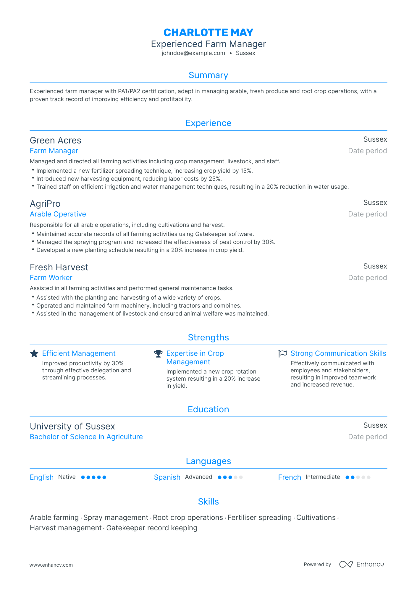 Traditional Farm Manager Resume Template