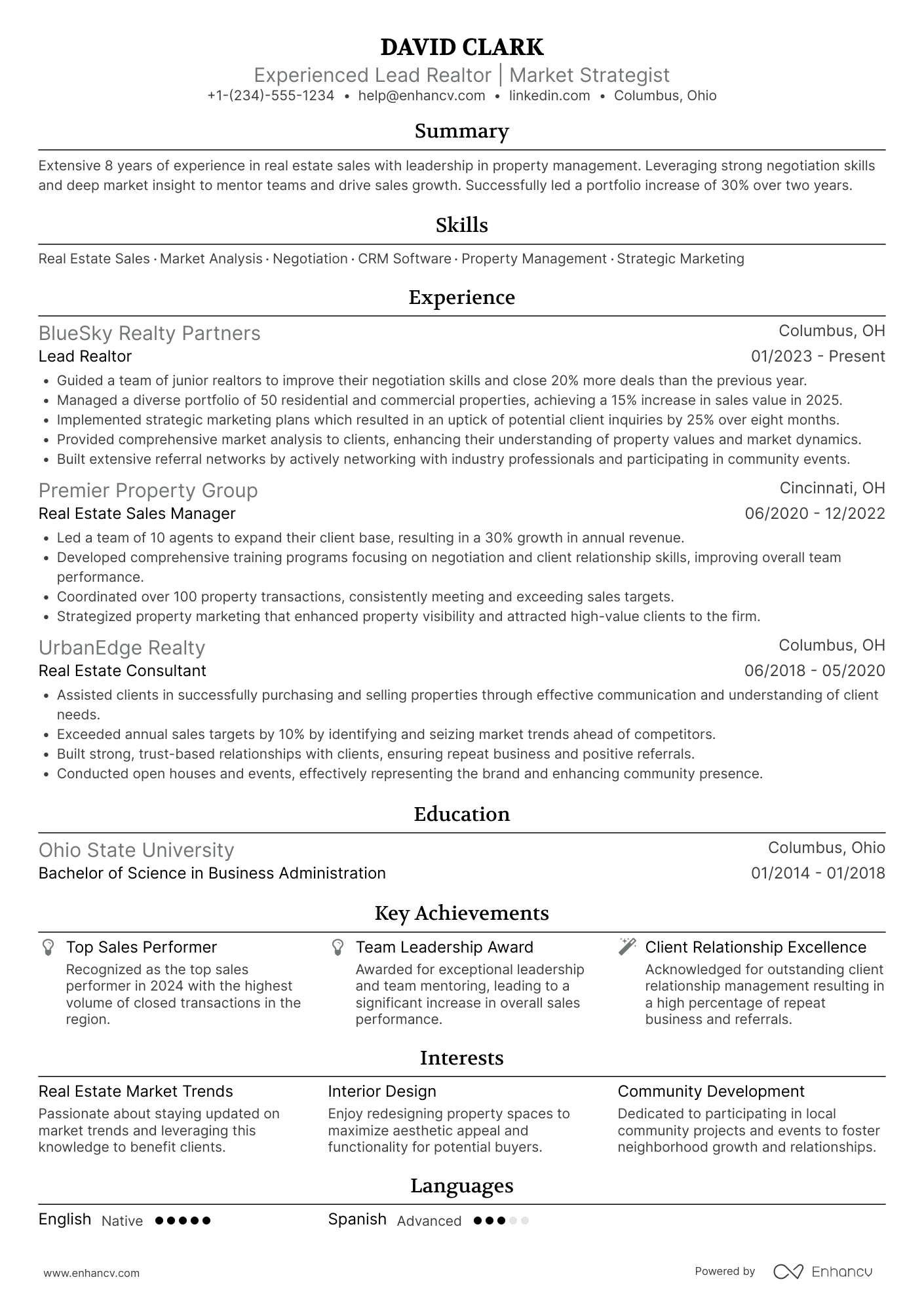 A resume example of a Lead Realtor