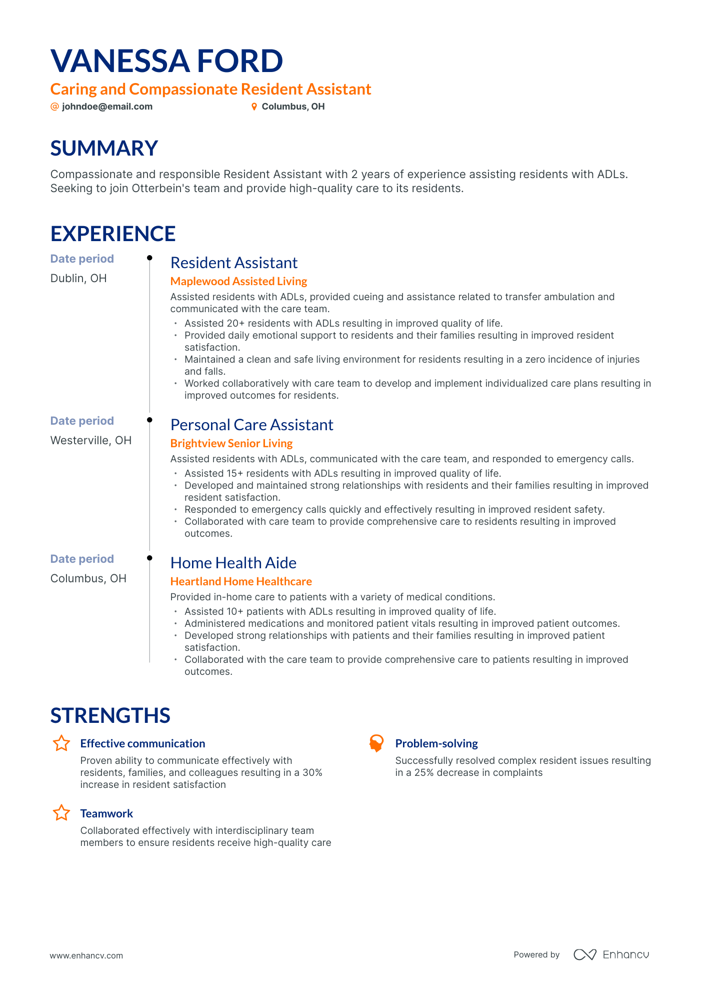 Timeline Resident Assistant Resume Template