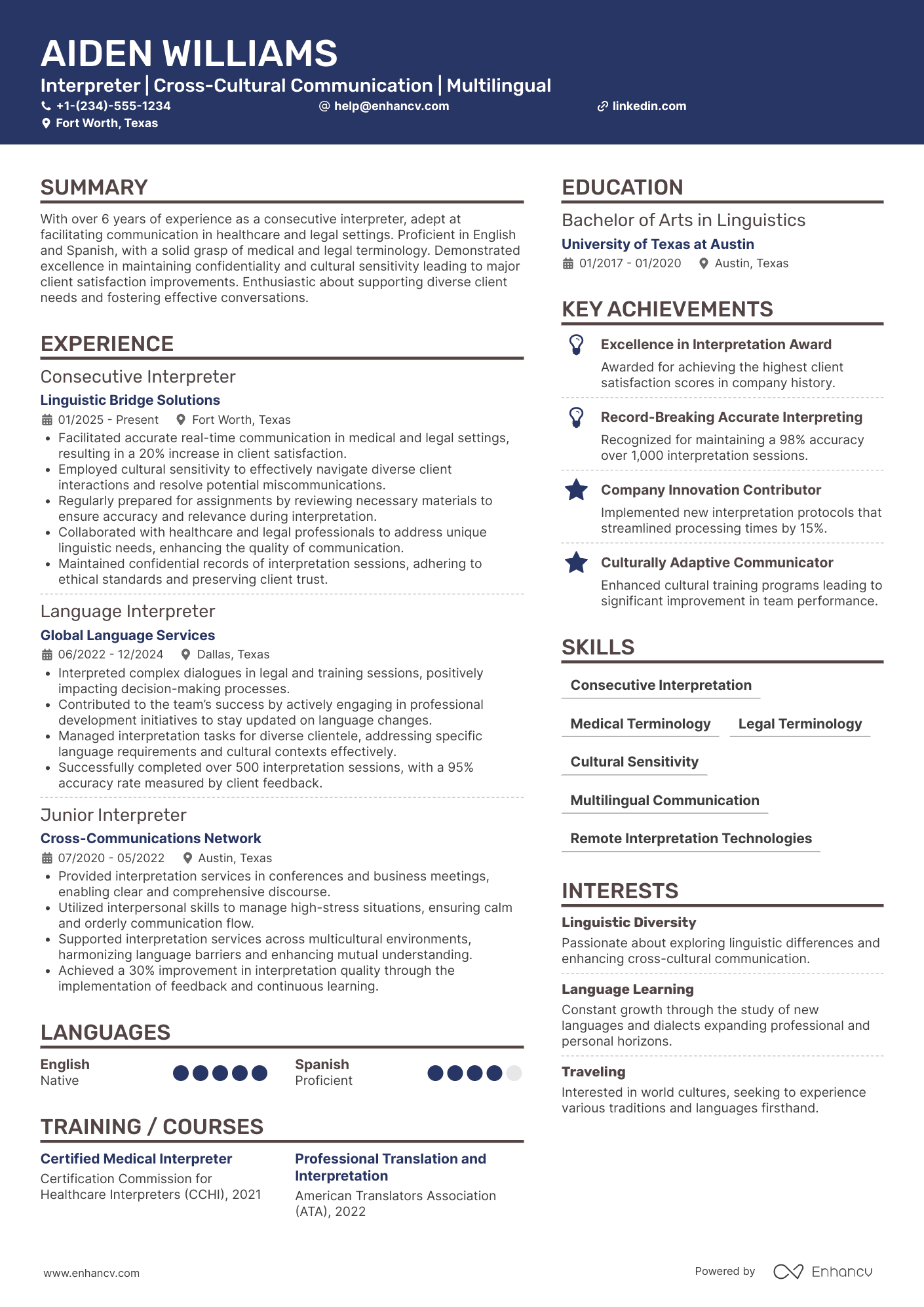 A resume example of a Consecutive Interpreter