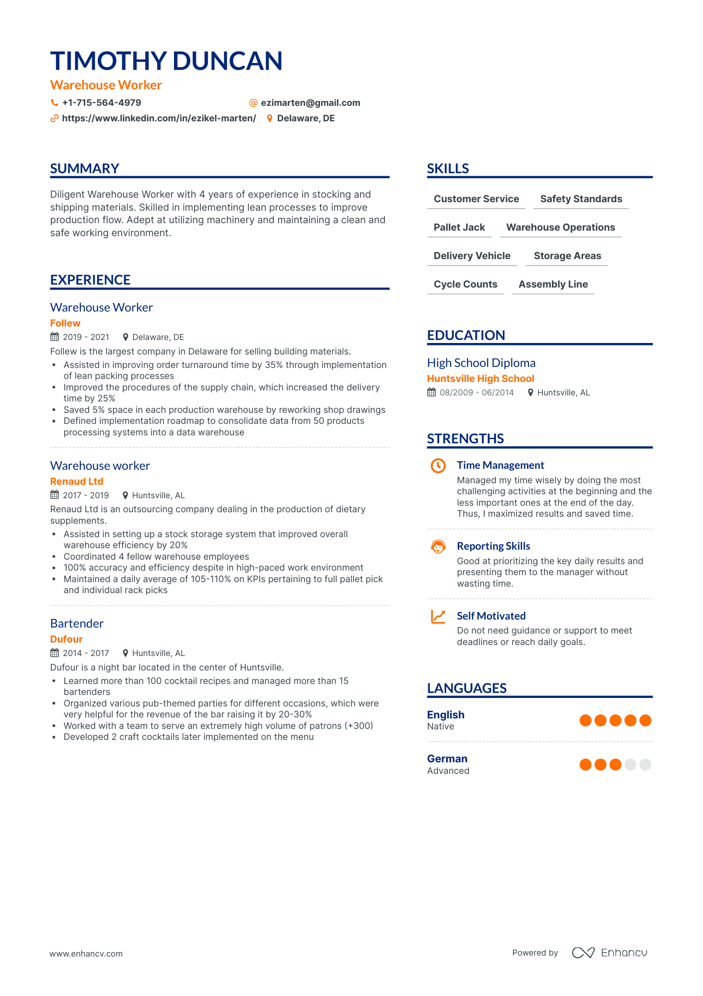 Simple Warehouse Worker Resume Template