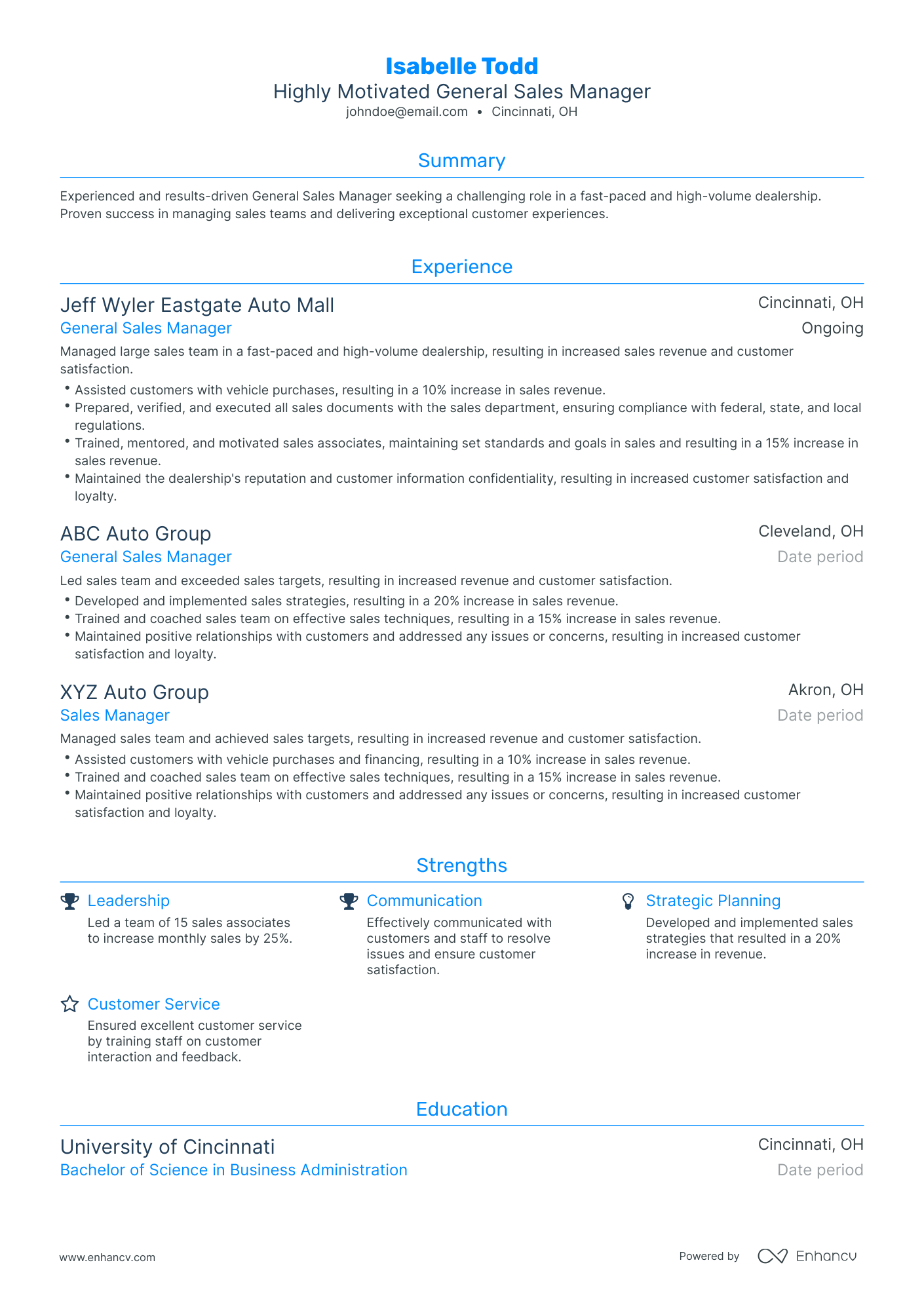 Traditional General Sales Manager Resume Template
