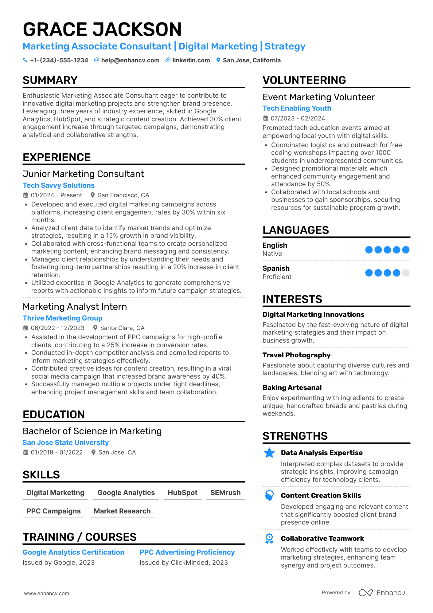 A resume example of a Marketing Associate Consultant